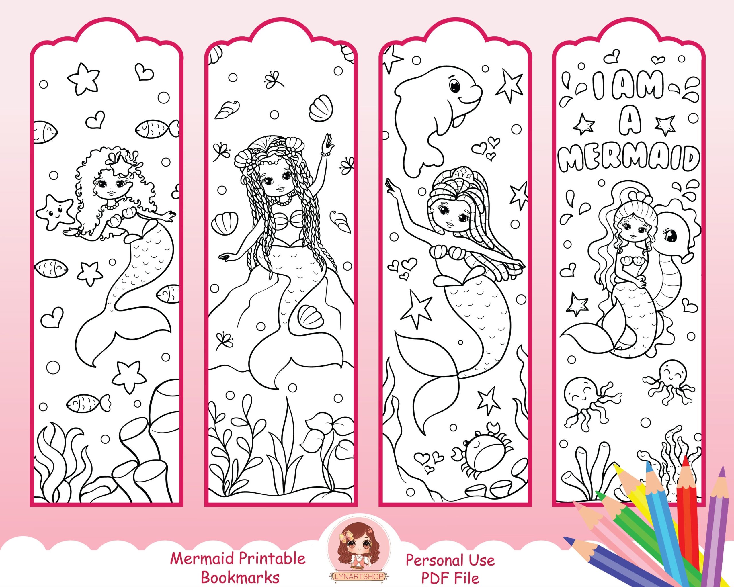 Printable Bookmarks For Kids Printable Bookmark Coloring Mermaid Coloring Pages For Kids Underwater Fish Sea Dolphin Activity Sheets Etsy