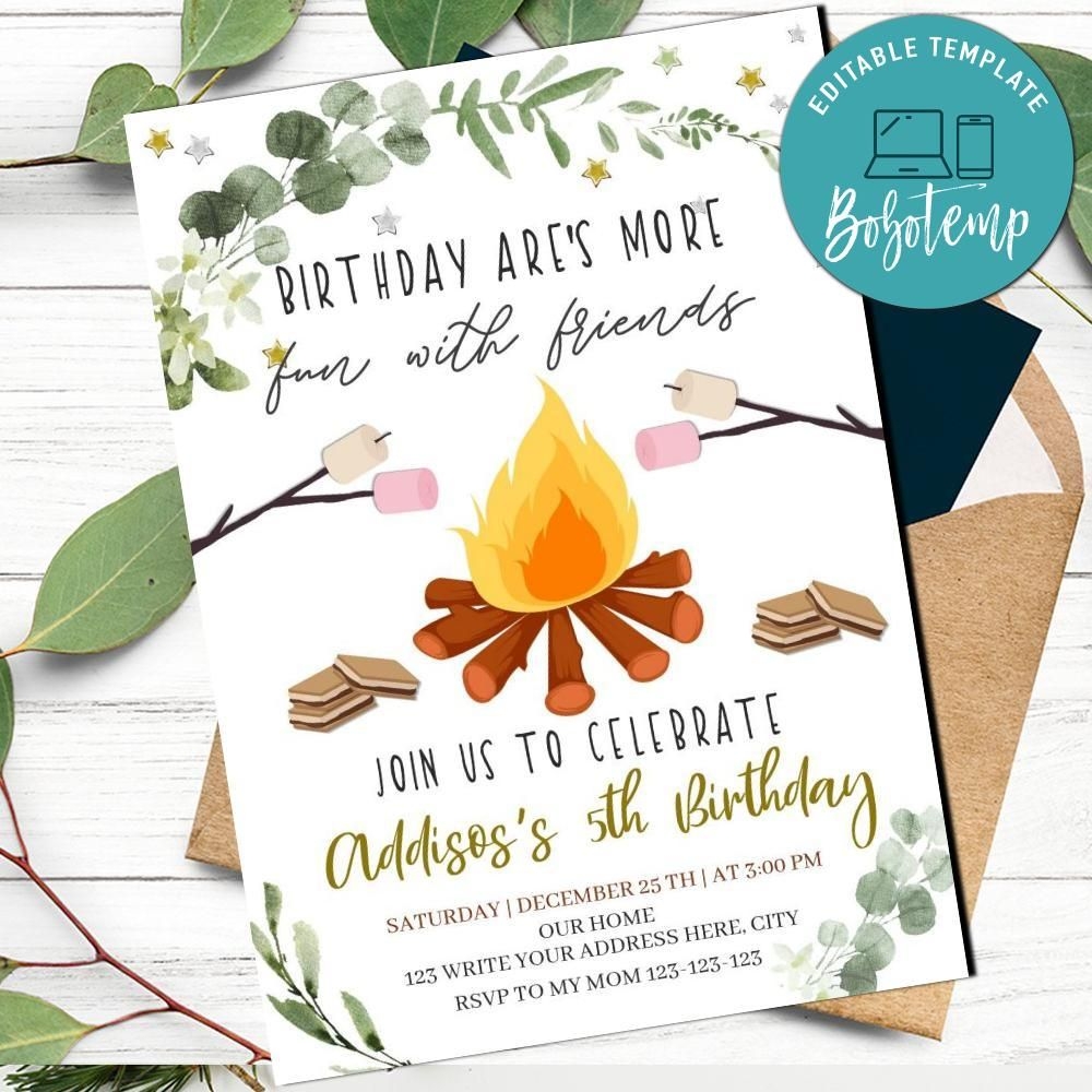 Printable Camping Birthday Party Invitation Template DIY Bobotemp