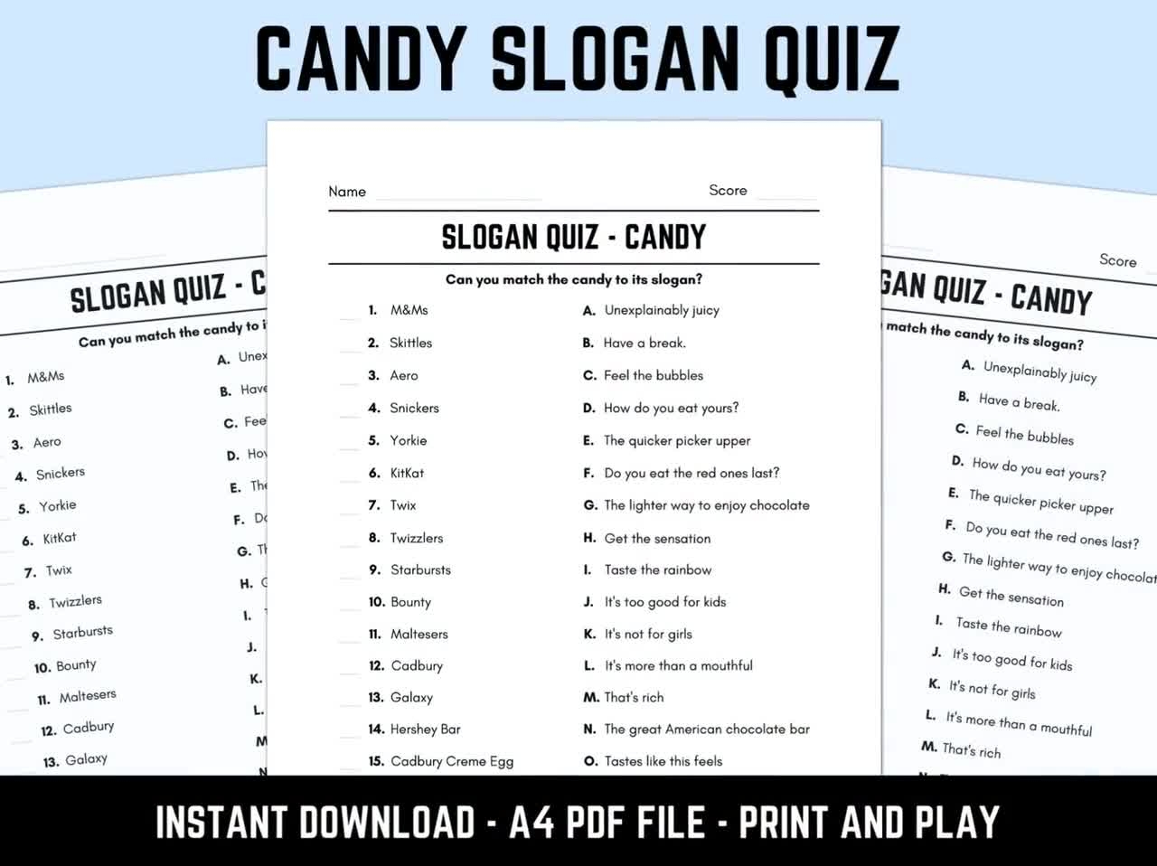 free printable slogan quiz