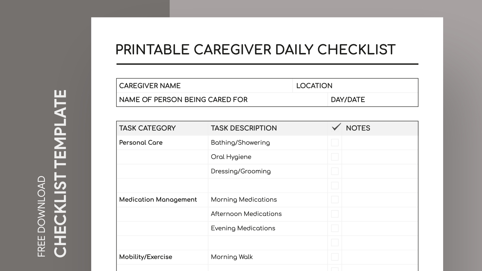 Printable Caregiver Daily Checklist Free Google Docs Template 