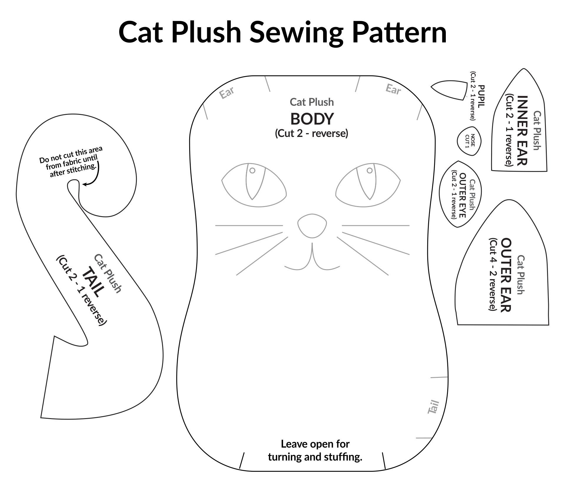 Printable Cat Stuffed Animal Pattern Cat Plush Pattern 2025