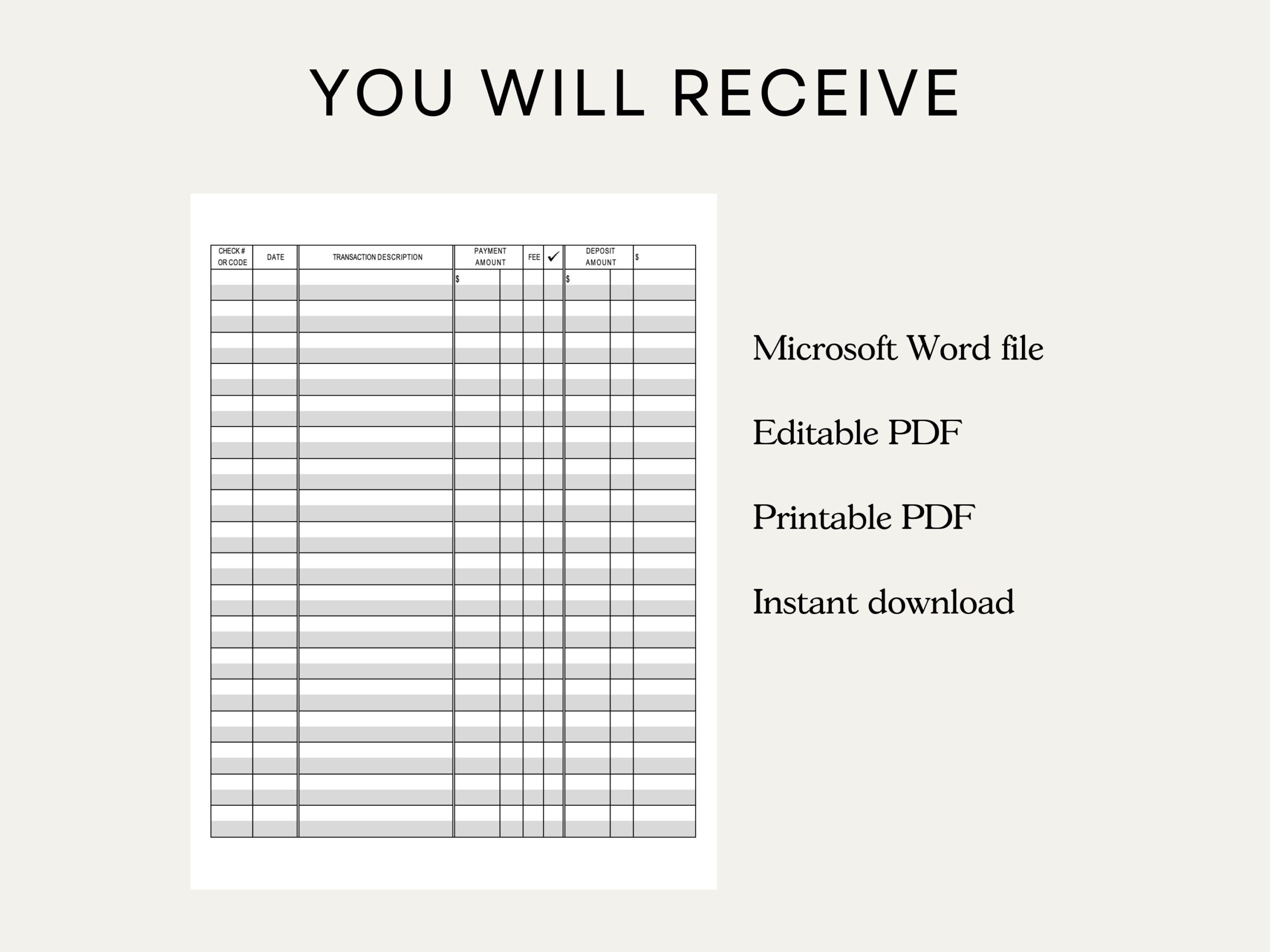 Printable Checkbook Register PDF File Prints On 8 1 2 X 11 Inch 
