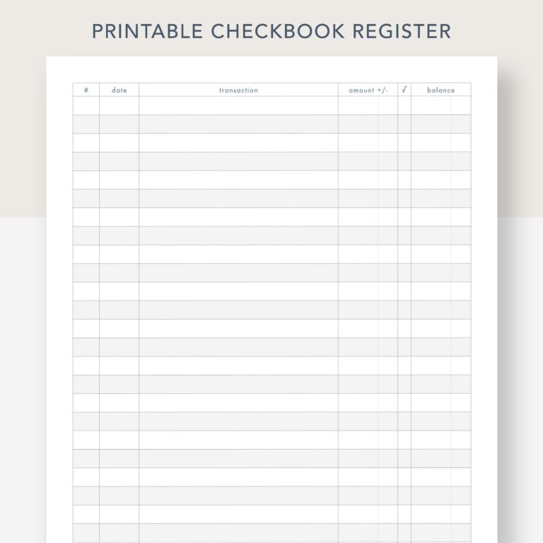 Printable Checkbook Register PDF File Prints On 8 1 2 X 11 Inch 
