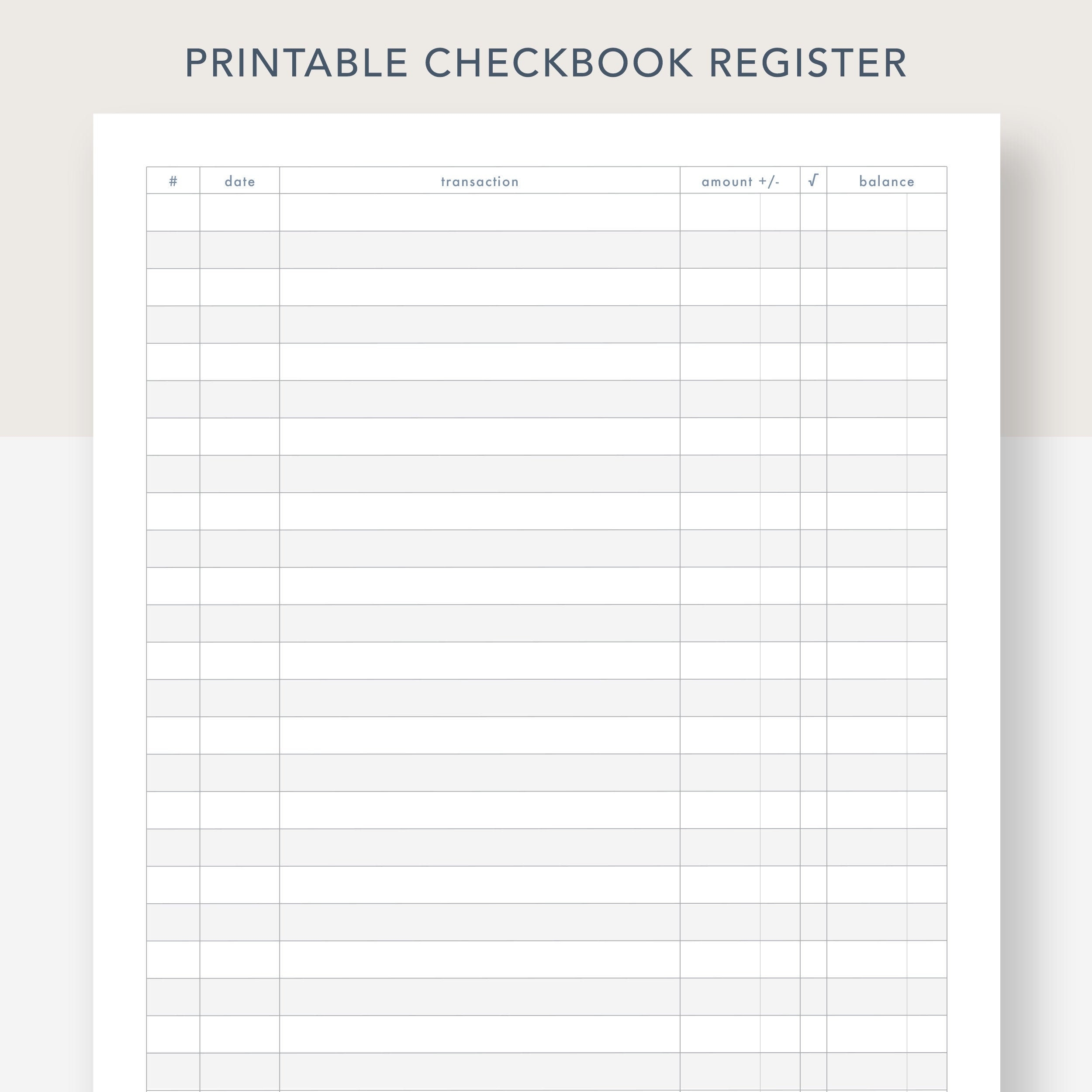 Printable Checkbook Register PDF File Prints On 8 1 2 X 11 Inch 