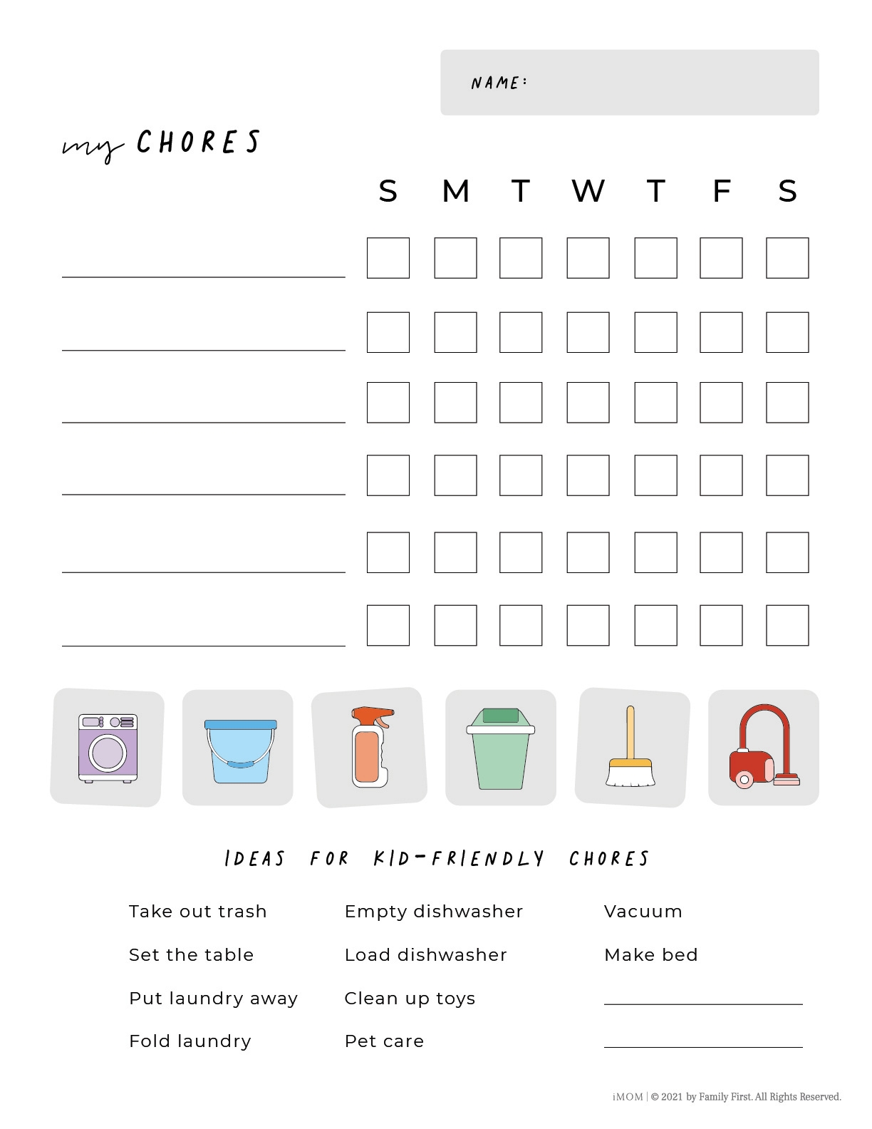free printable chore chart ideas