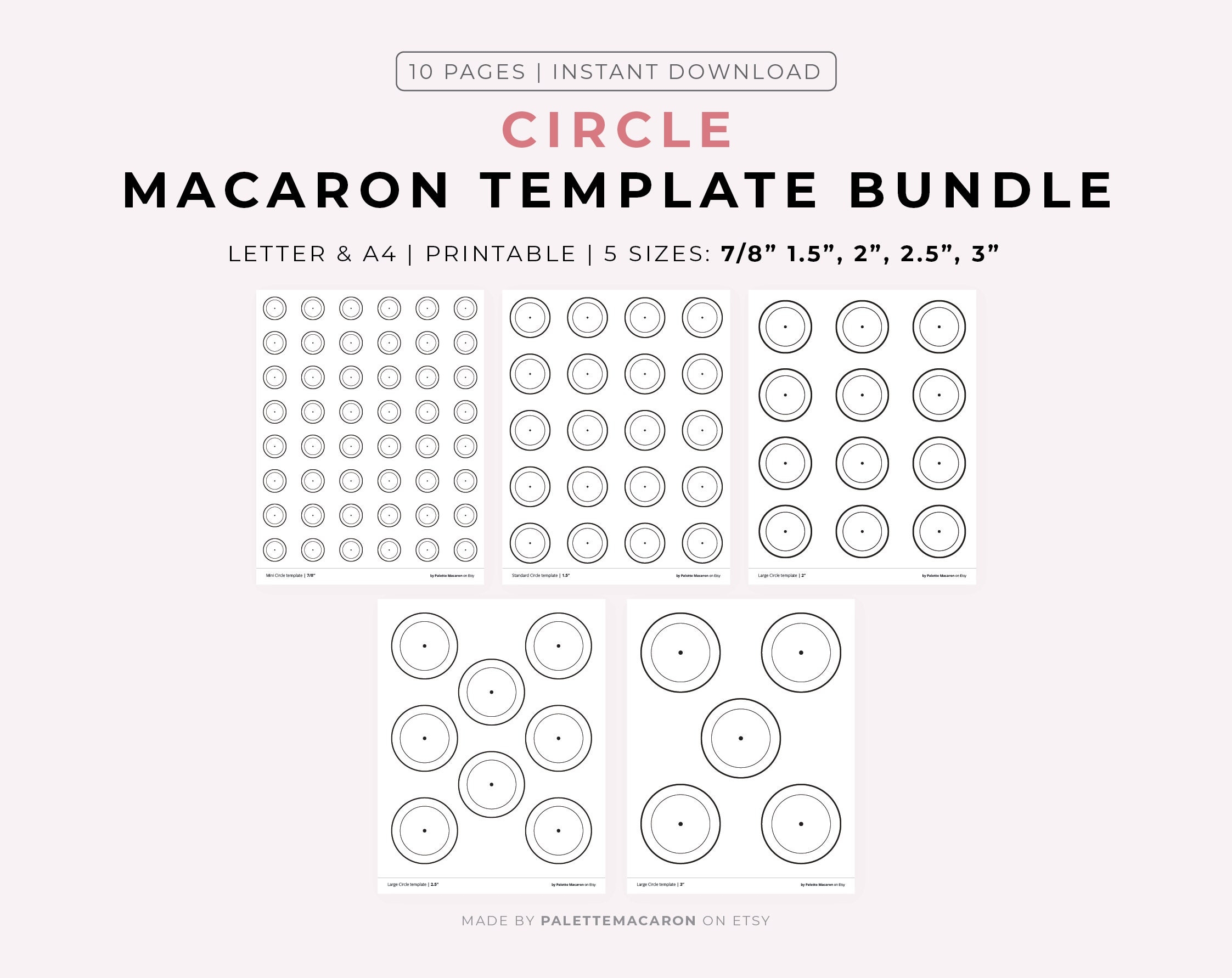 Printable Circle Macaron Template Bundle 5 Sizes 7 8 Printable Circle Macaron Template Bundle 5 Sizes 7 8