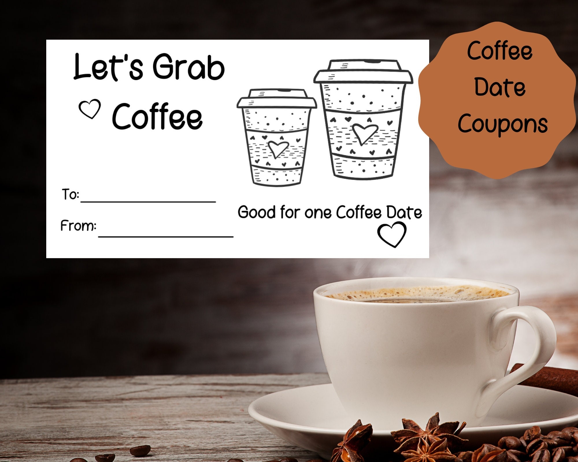 Printable Coffee Date Coupons Color Your Own Coupons Time Spent Together Printable Gifts Lets Grab Coffee Gift Tickets Coloring Coupons