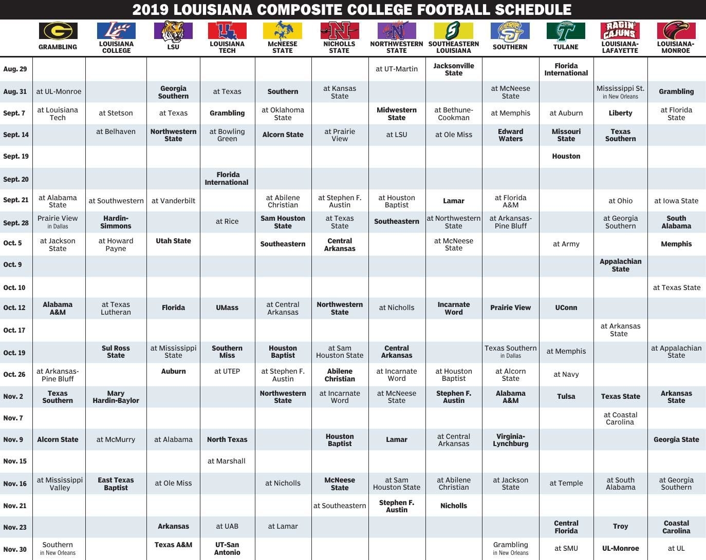 Printable College Football Schedules For SEC SWAC Other Louisiana Colleges And Opponents Sports Theadvocate