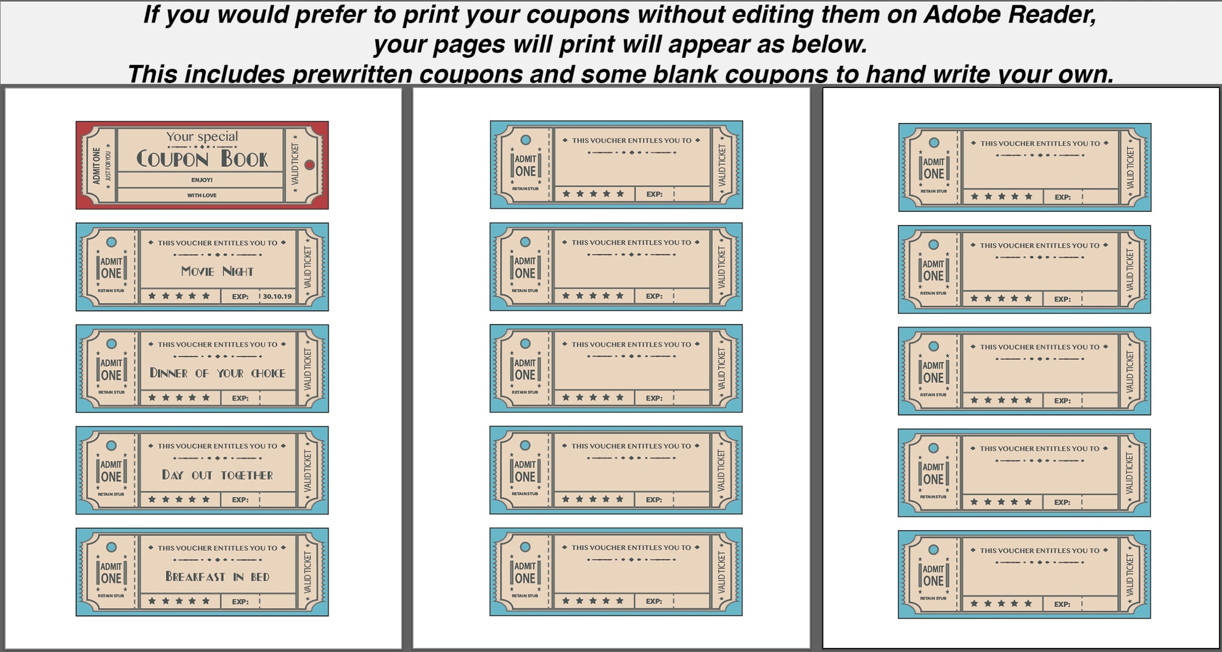 Printable Coupons retro editable PDF Instant Download Etsy Printable Coupons retro editable PDF Instant Download Etsy