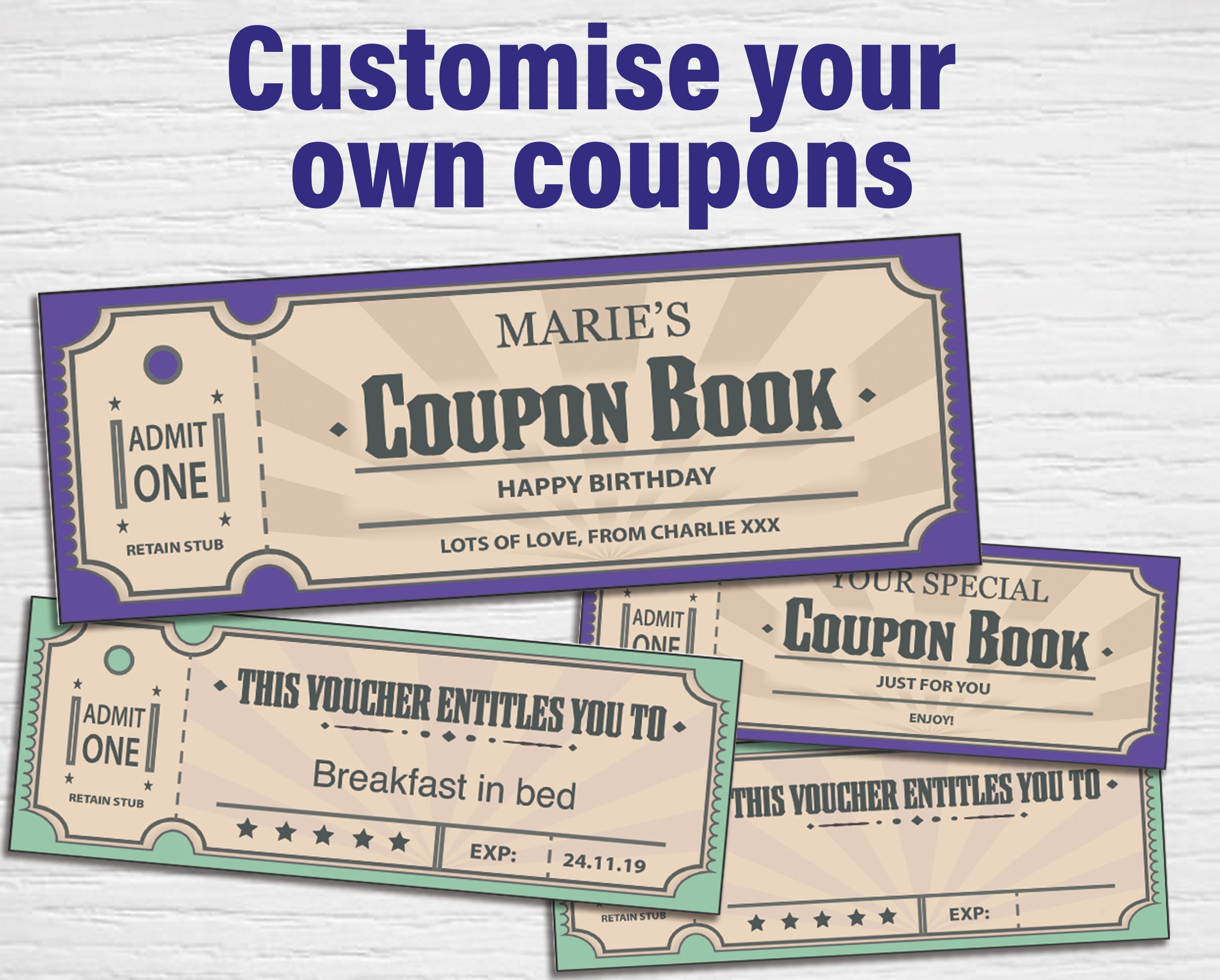 Printable Coupons retro Tickets editable PDF Instant Download Etsy
