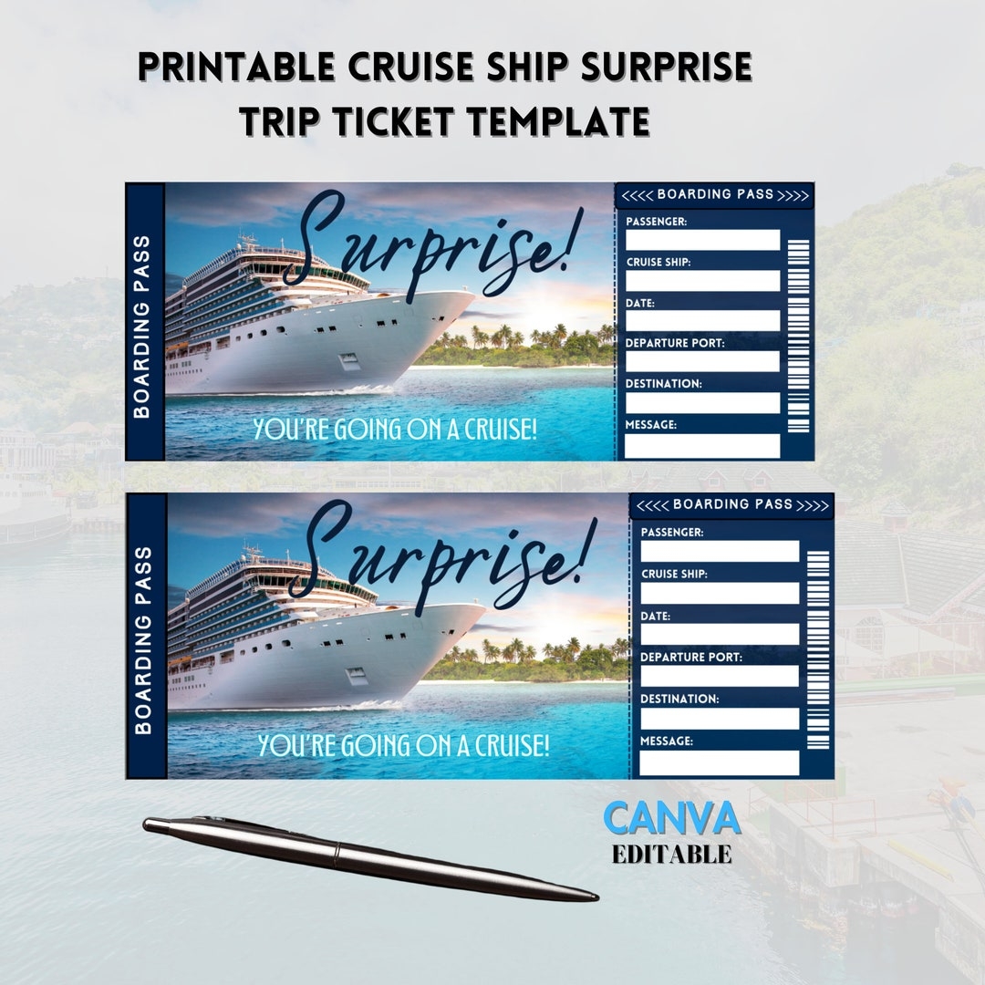 Printable Cruise Ticket Template Cruise Surprise Ticket Gift Ticket Cruise Surprise Boarding Pass Airline Ticket Canva Editable Ticket Etsy