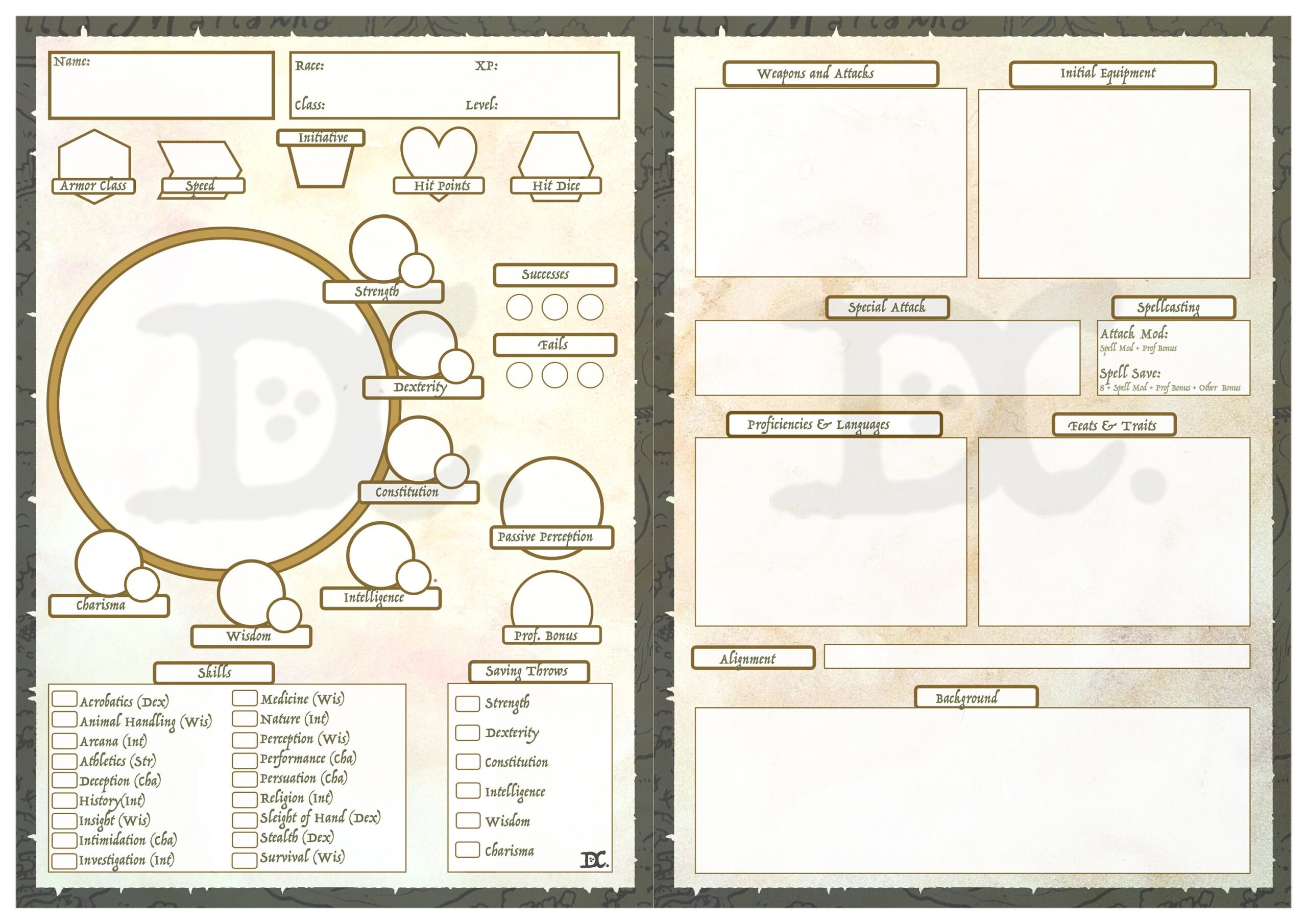 Printable Custom Character Sheet And Adventurer s Journal Du0026D 5E Compatible Etsy