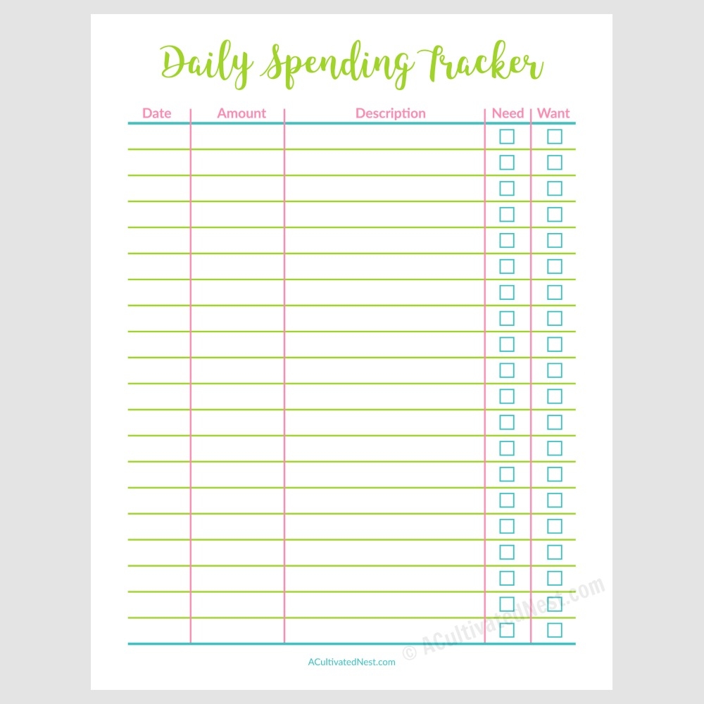 daily expense tracker printable