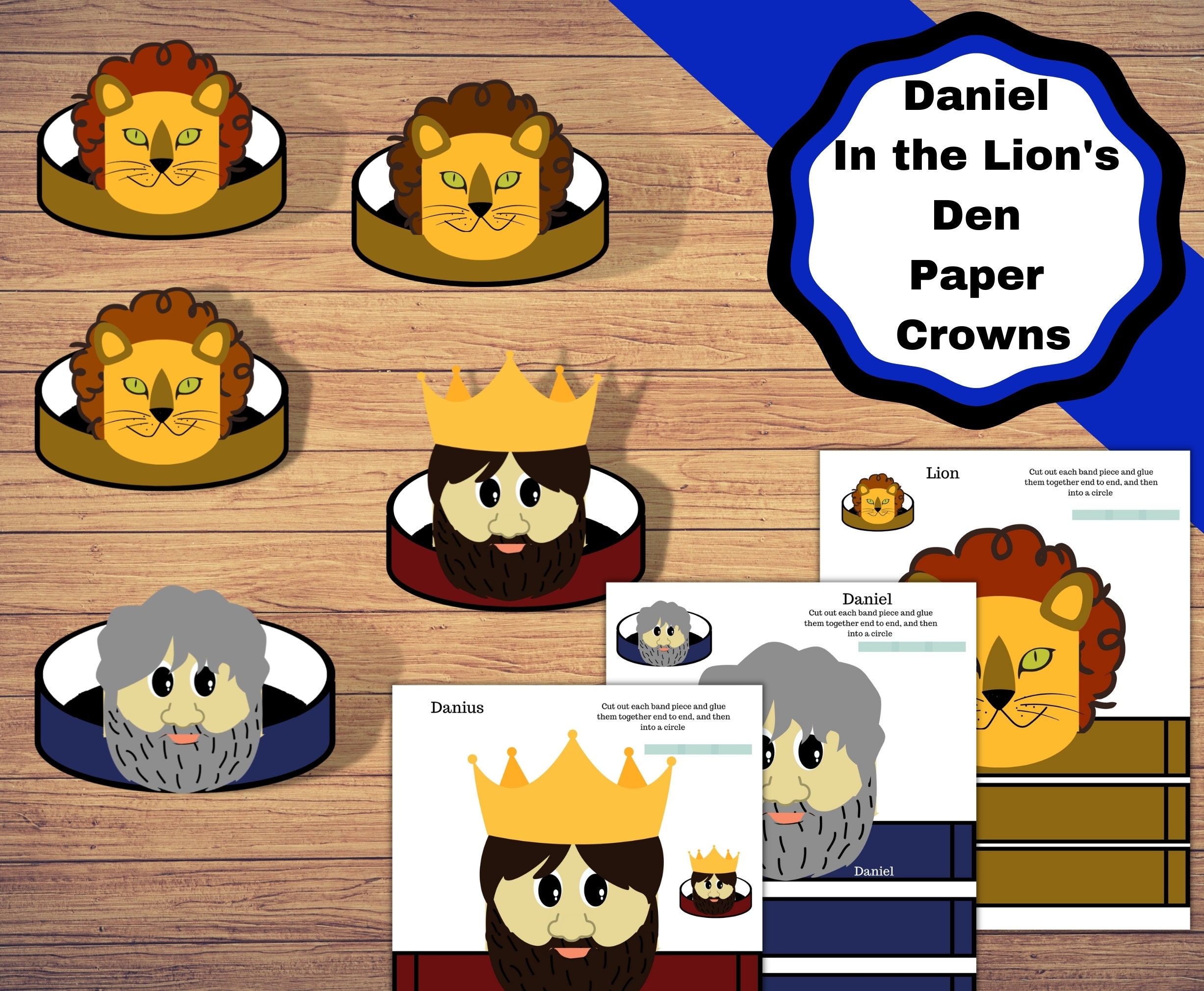 Printable Daniel In The Lion s Den Paper Crowns Daniel Darius And Lions Printable Bible Craft For Kids Etsy
