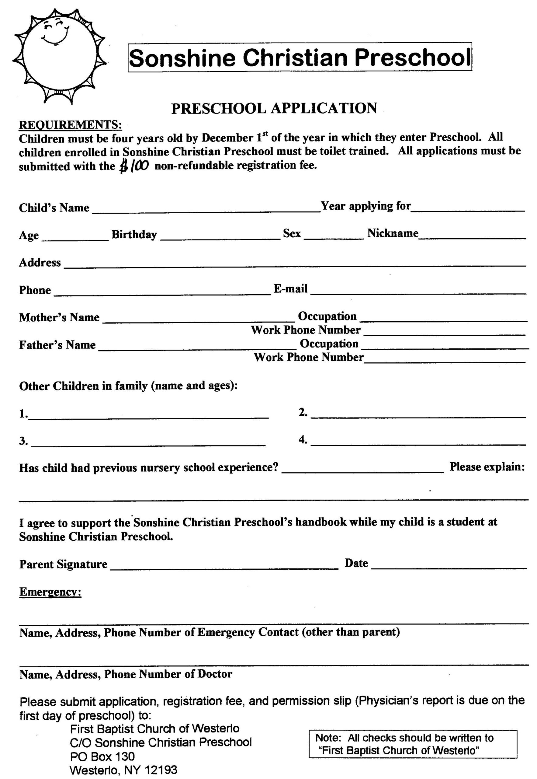Printable Daycare Application Form For Parents Printable Party Favors