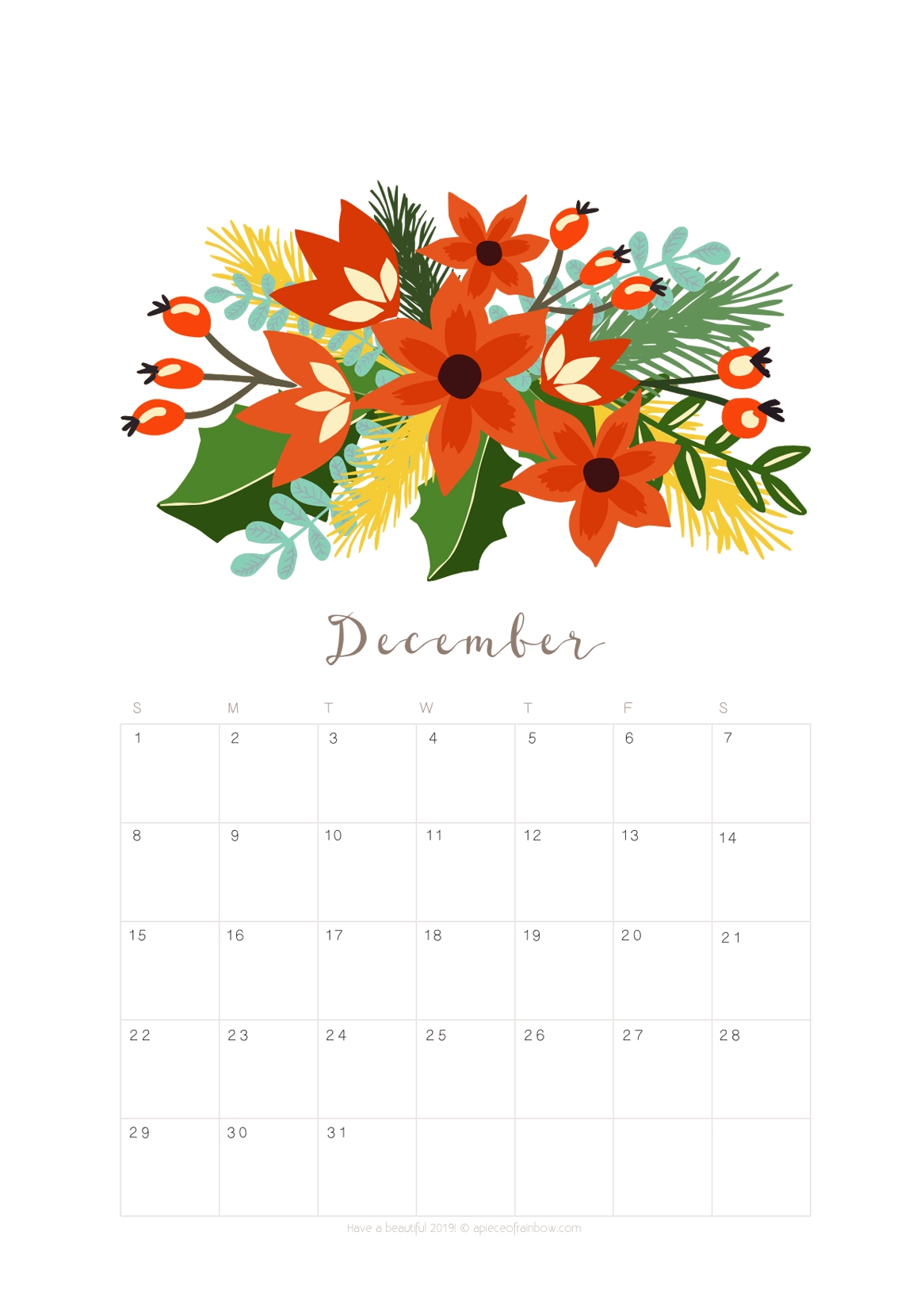 Printable December 2019 Calendar Monthly Planner 2 Designs 