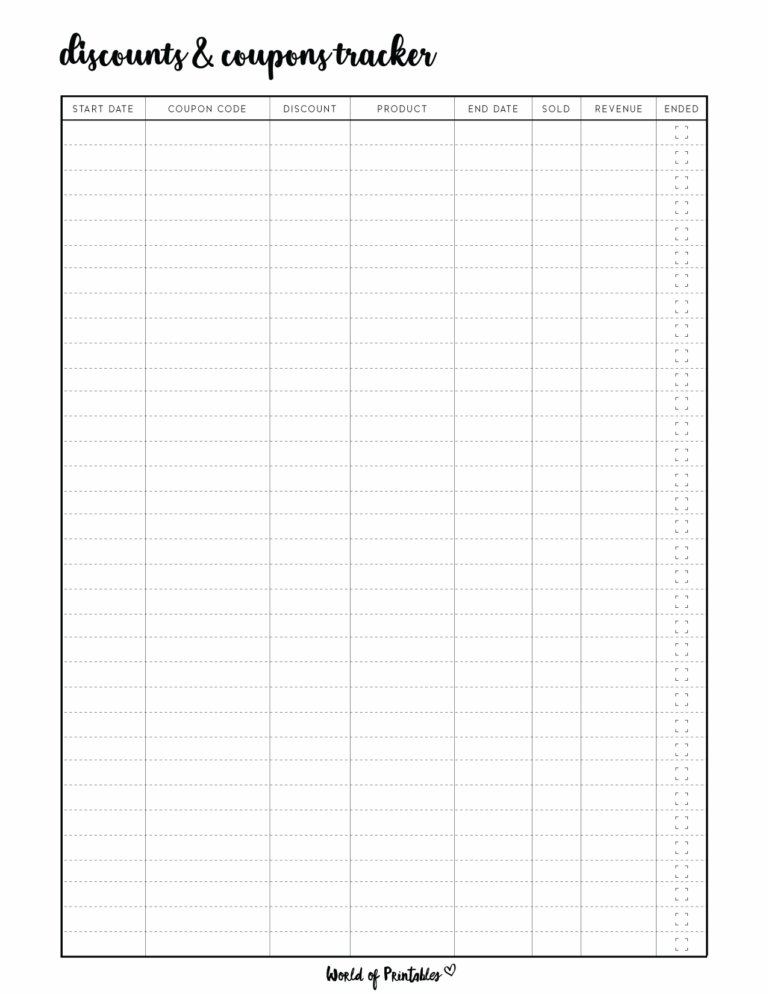 Printable Discounts And Coupons Tracker World Of Printables