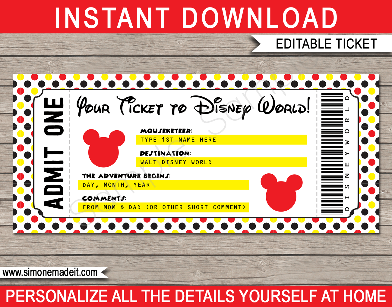 free printable disney tickets