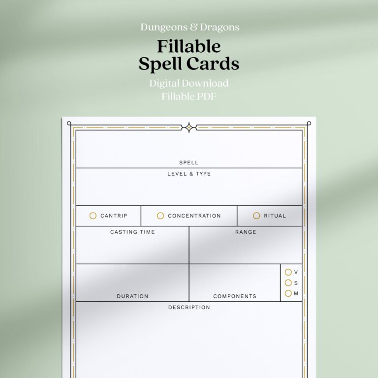 Printable Dnd 5e Spell Cards Digital Download As PDF DM Accessories Dungeons U0026 Dragons Spell Book Etsy