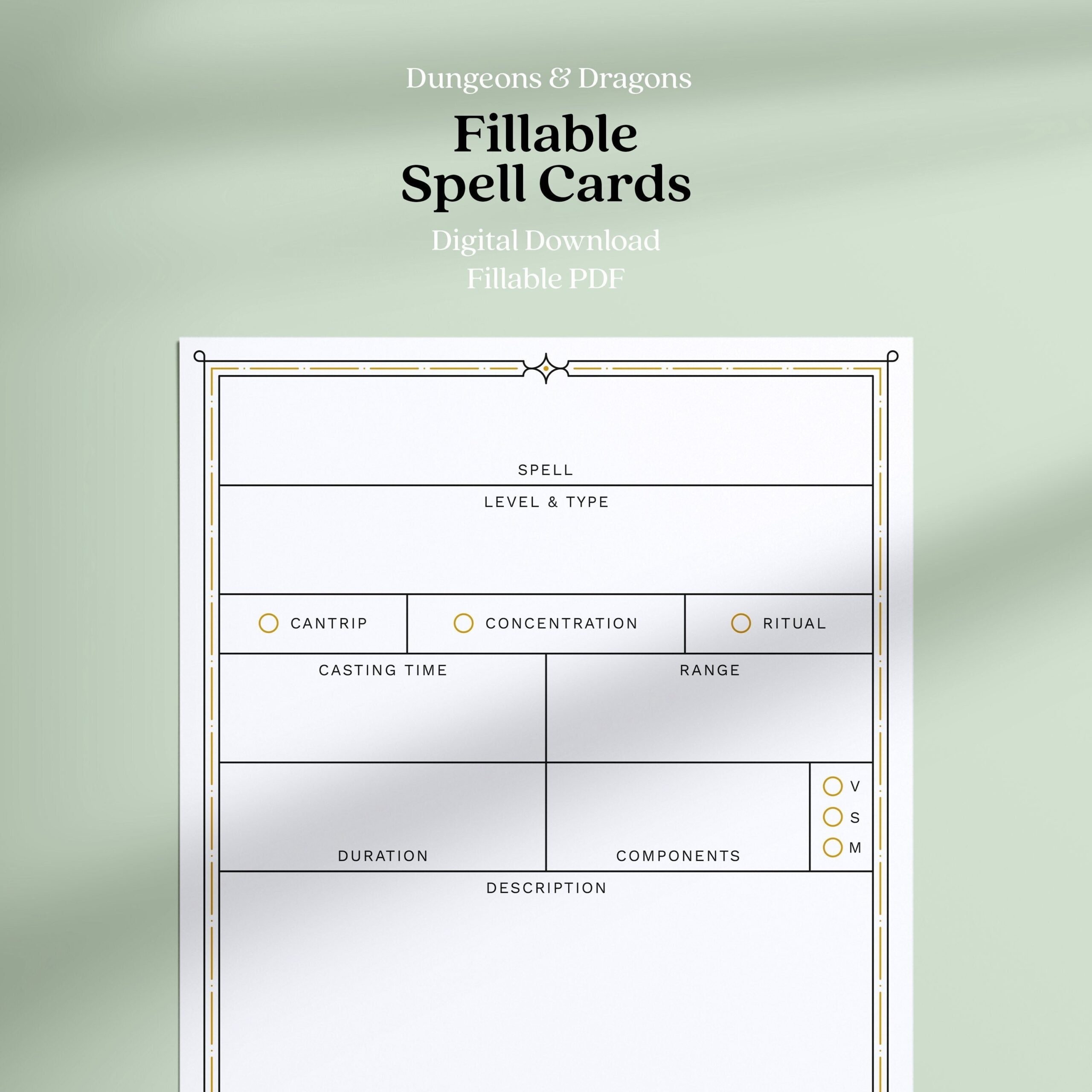 Printable Dnd 5e Spell Cards Digital Download As PDF DM 