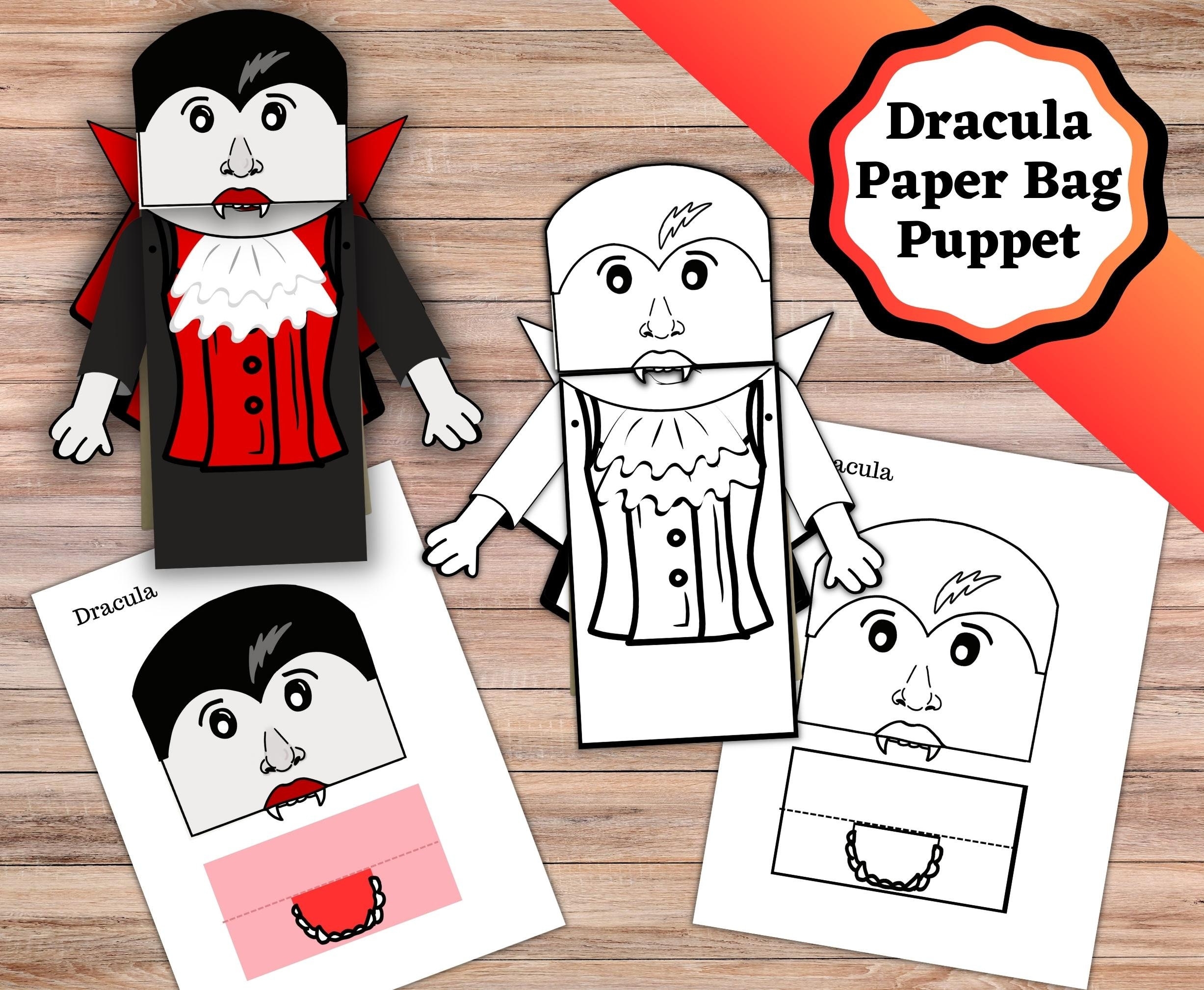 Printable Dracula Paper Bag Puppet Paper Bag Puppet Cut Out For Dracula In Both A Colored And Colorable Version Etsy