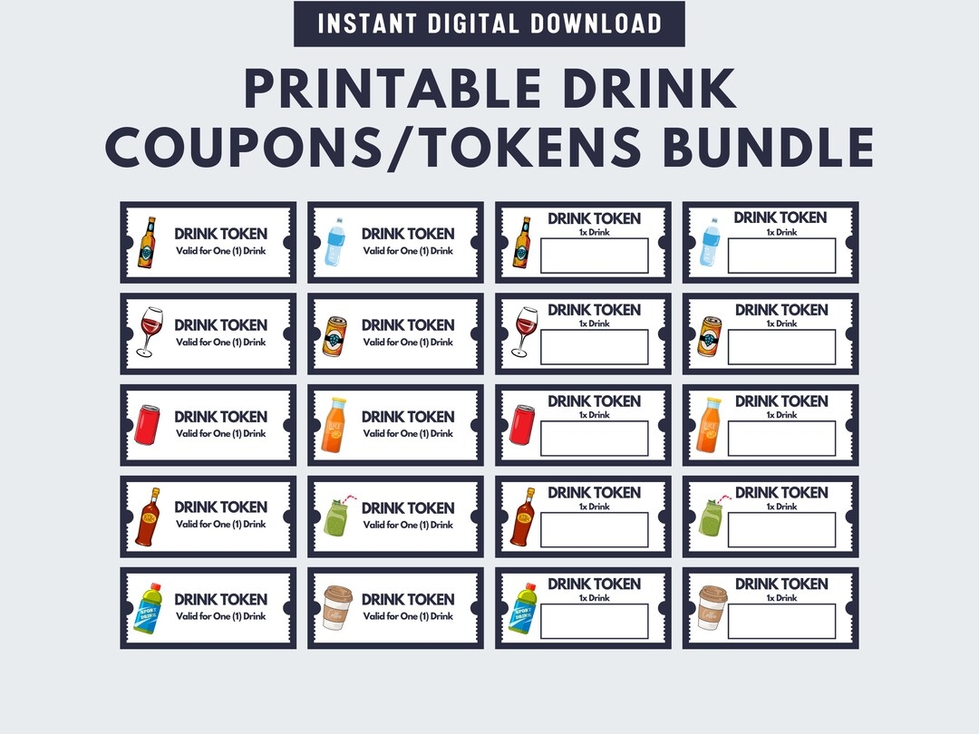 Printable Drink Token Bundle Printable Drink Coupons Drink 