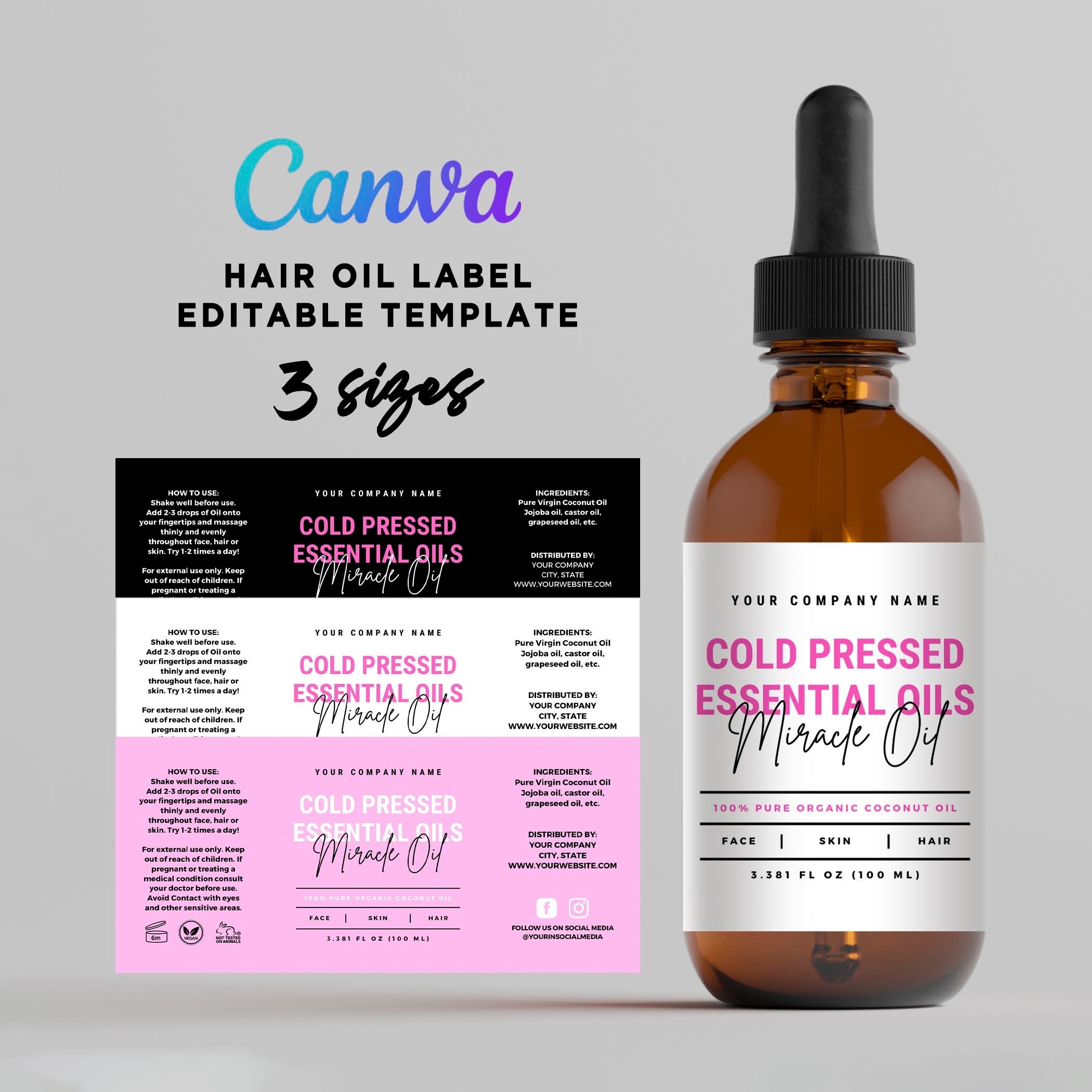Printable Dropper Oil Label Essential Oil Label Cold Pressed Oil 