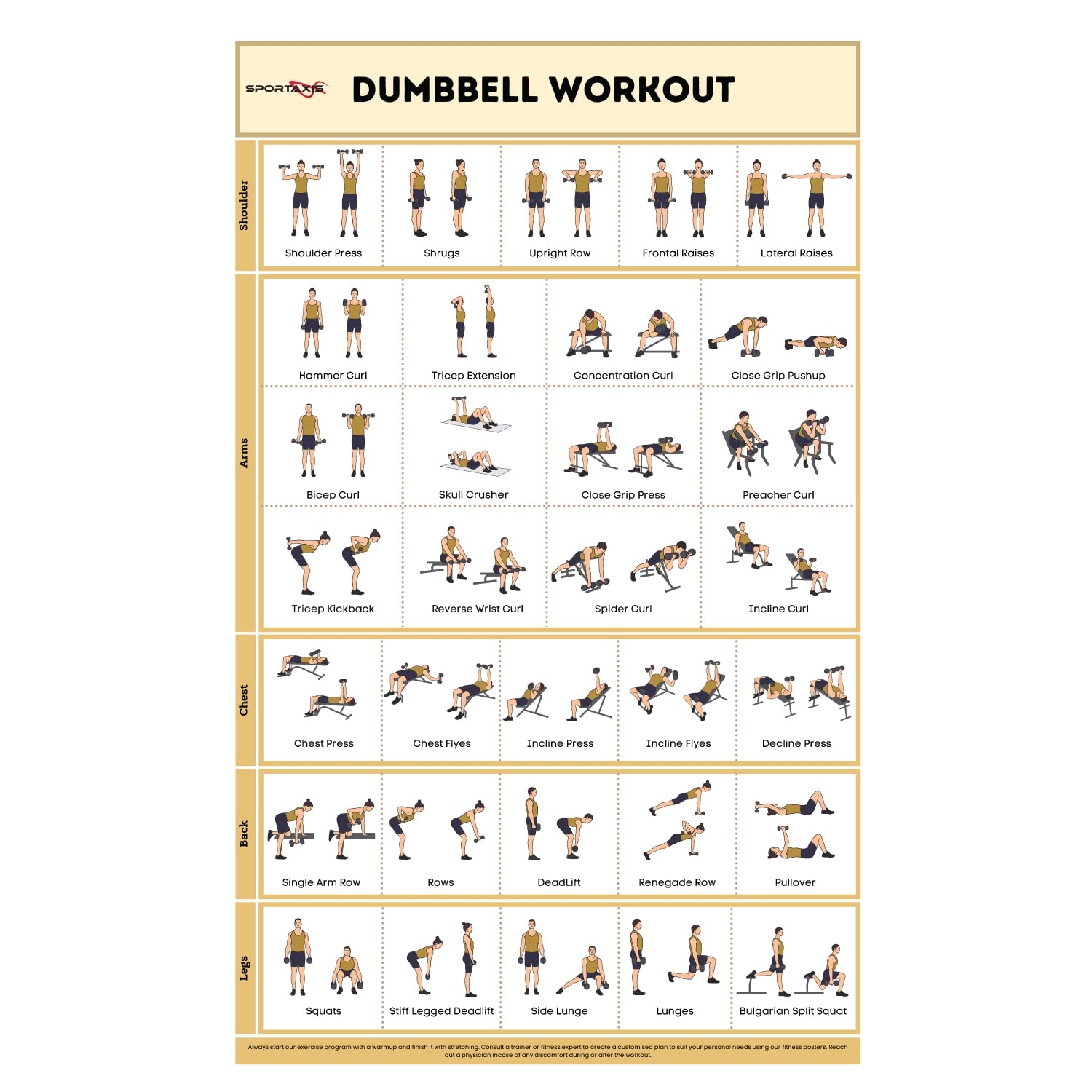 Printable Dumbbell Exercises Pdf Poster Printable Dumbbell Exercises Pdf SPORTAXIS No Equipment