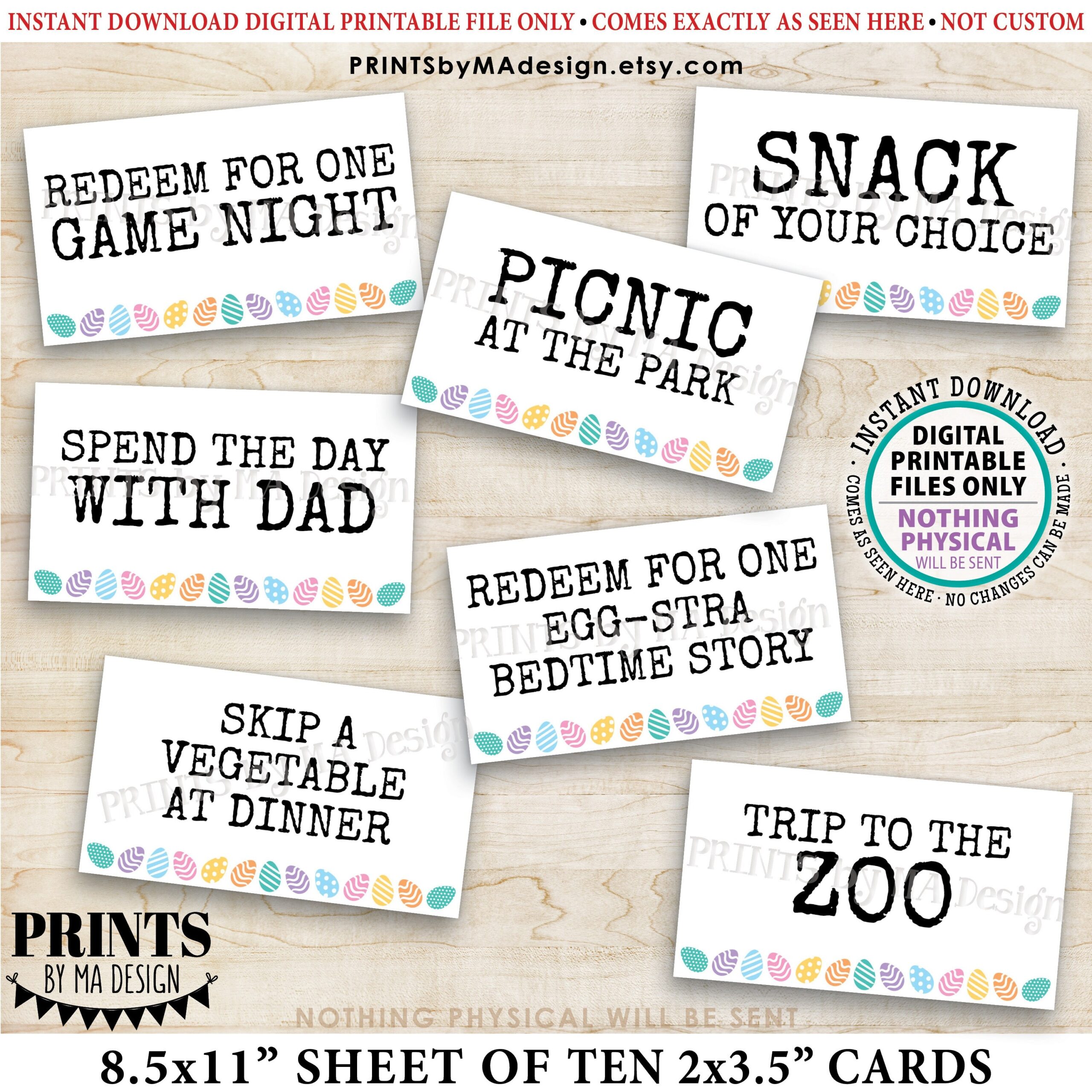 PRINTABLE Easter Egg Coupons Easter Egg Fillers Egg Hunt Candy Alternative 2x3 5