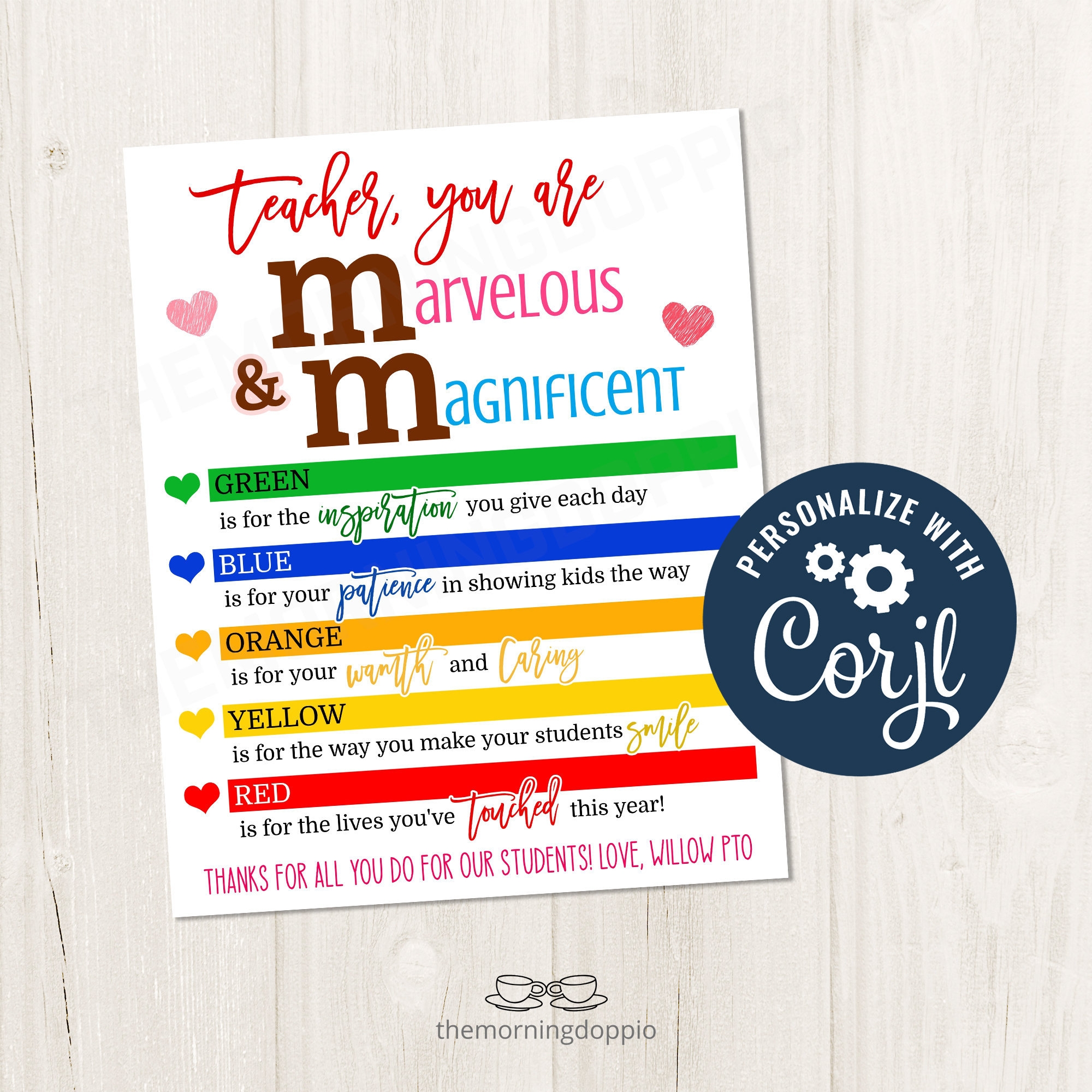 Printable editable You Are Marvelous And Magnificent Mu0026M Valentines Sign For Teachers PTO Staff Admin Nurses Coworkers CORJL Template Etsy