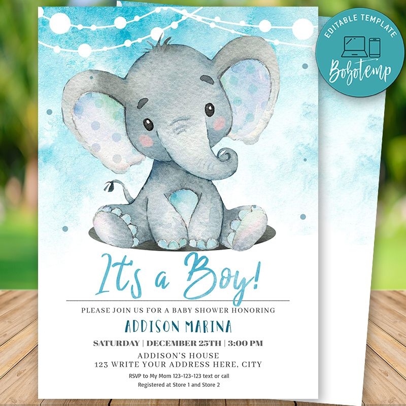 Printable Elephant It s A Boy Baby Shower Invitation DIY Bobotemp