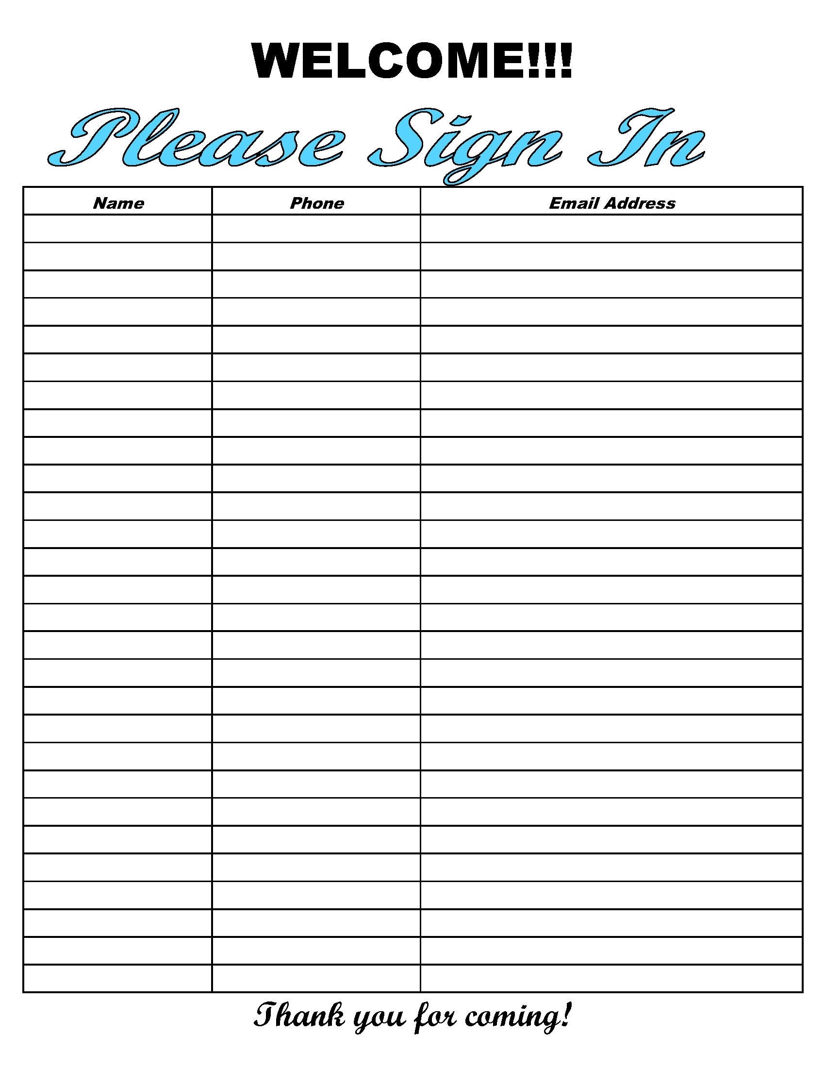 Printable Email Sign Up Sheet Etsy