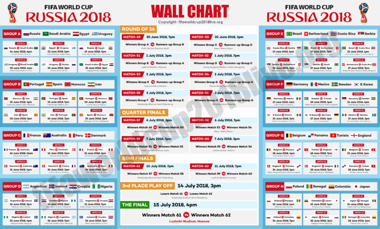 Printable FIFA World Cup 2018 FREE Wallchart PDF Download 