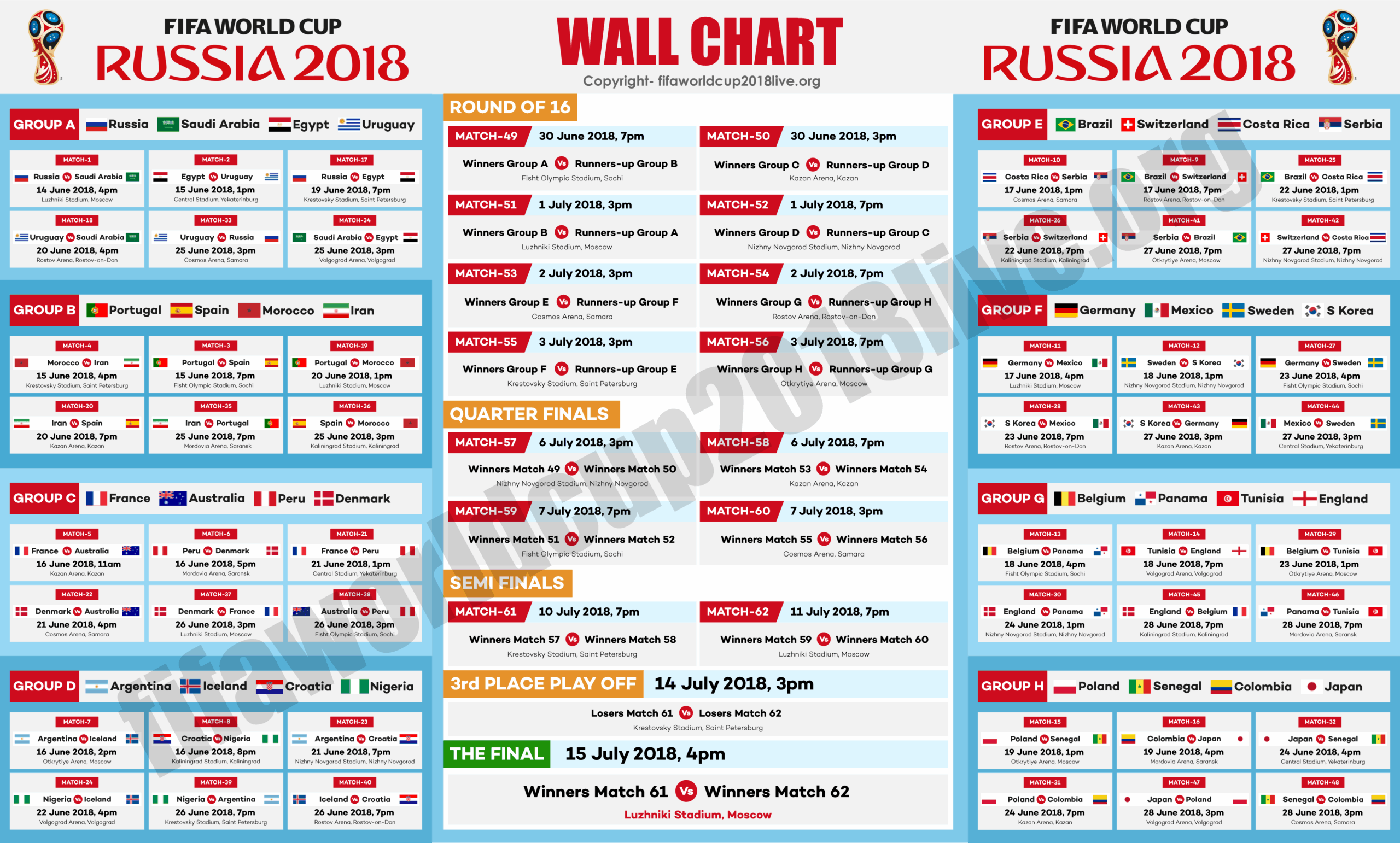 Printable FIFA World Cup 2018 FREE Wallchart PDF Download Worksheets Library