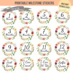 Printable Floral Wreath Baby Monthly Milestone Stickers Girl 