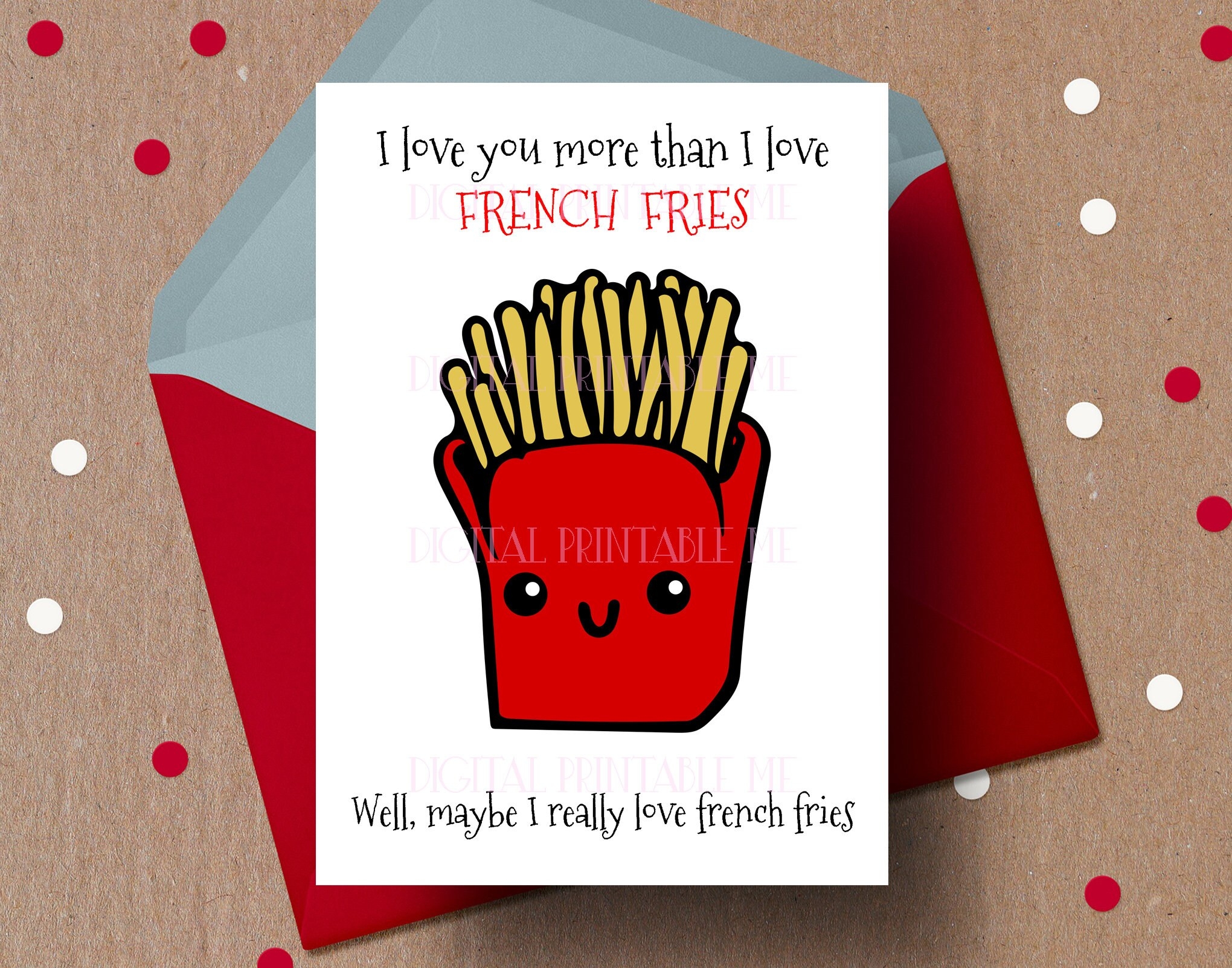 Printable Funny Valentine Card I Love You More Than French Fries Fries Card Valentines Day Card Anniversary Love Card French Frie Card