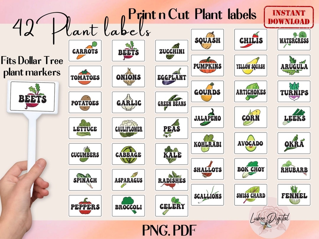 Printable Garden Label Markers garden Pick Labels plant Stakes Label garden Sticker Label Vegetable Tags veggies Stakes cricut Stickers Etsy