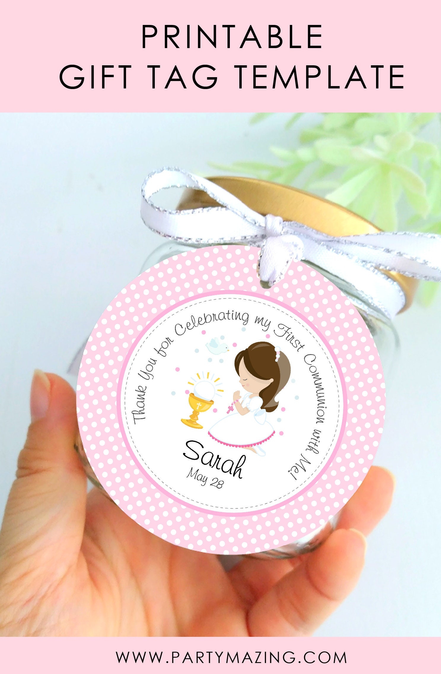 Printable Girl Thank You First Communion Tags PK06 E125