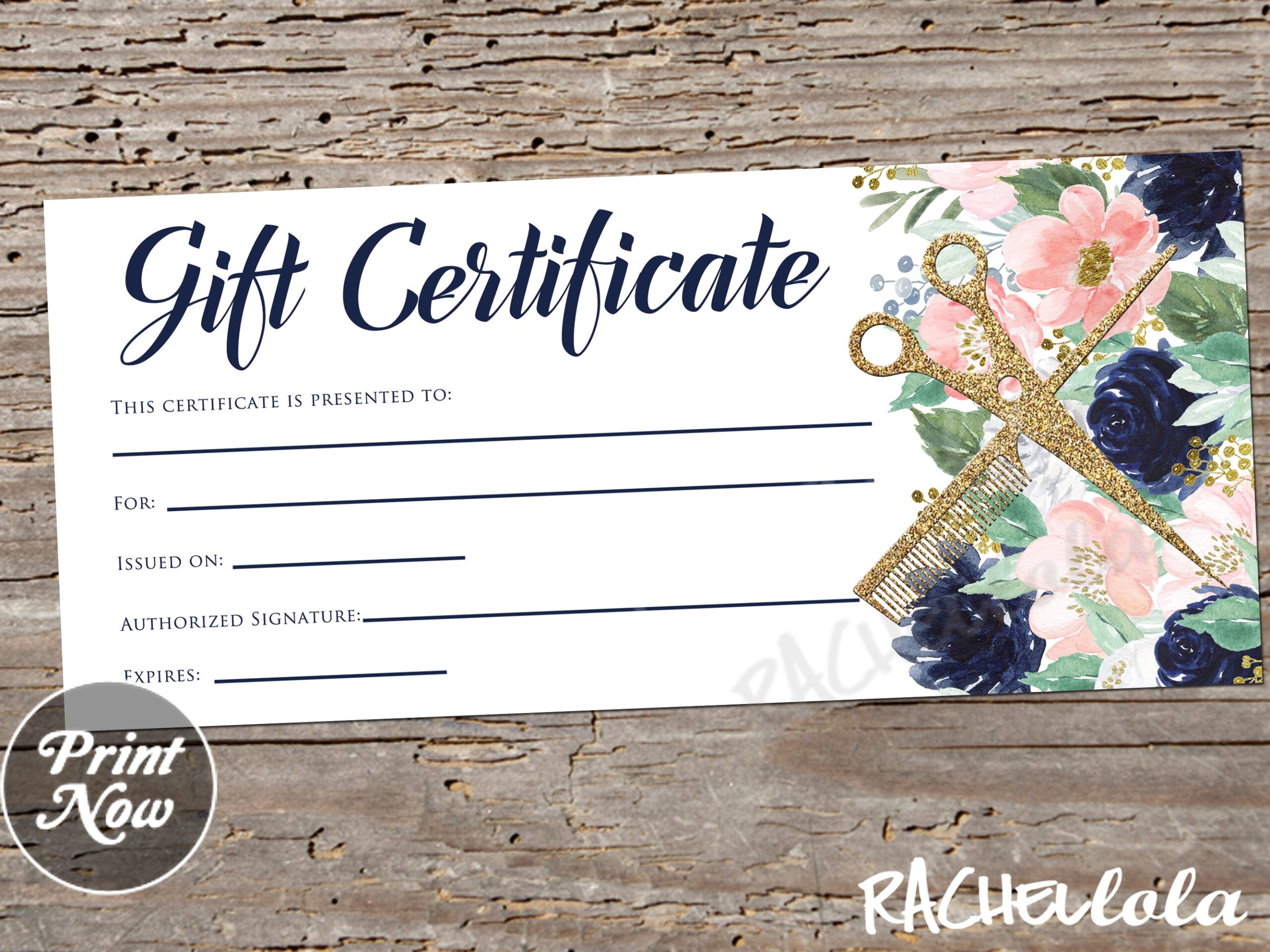 Printable Hair Salon Gift Certificate Template Hair Stylist 