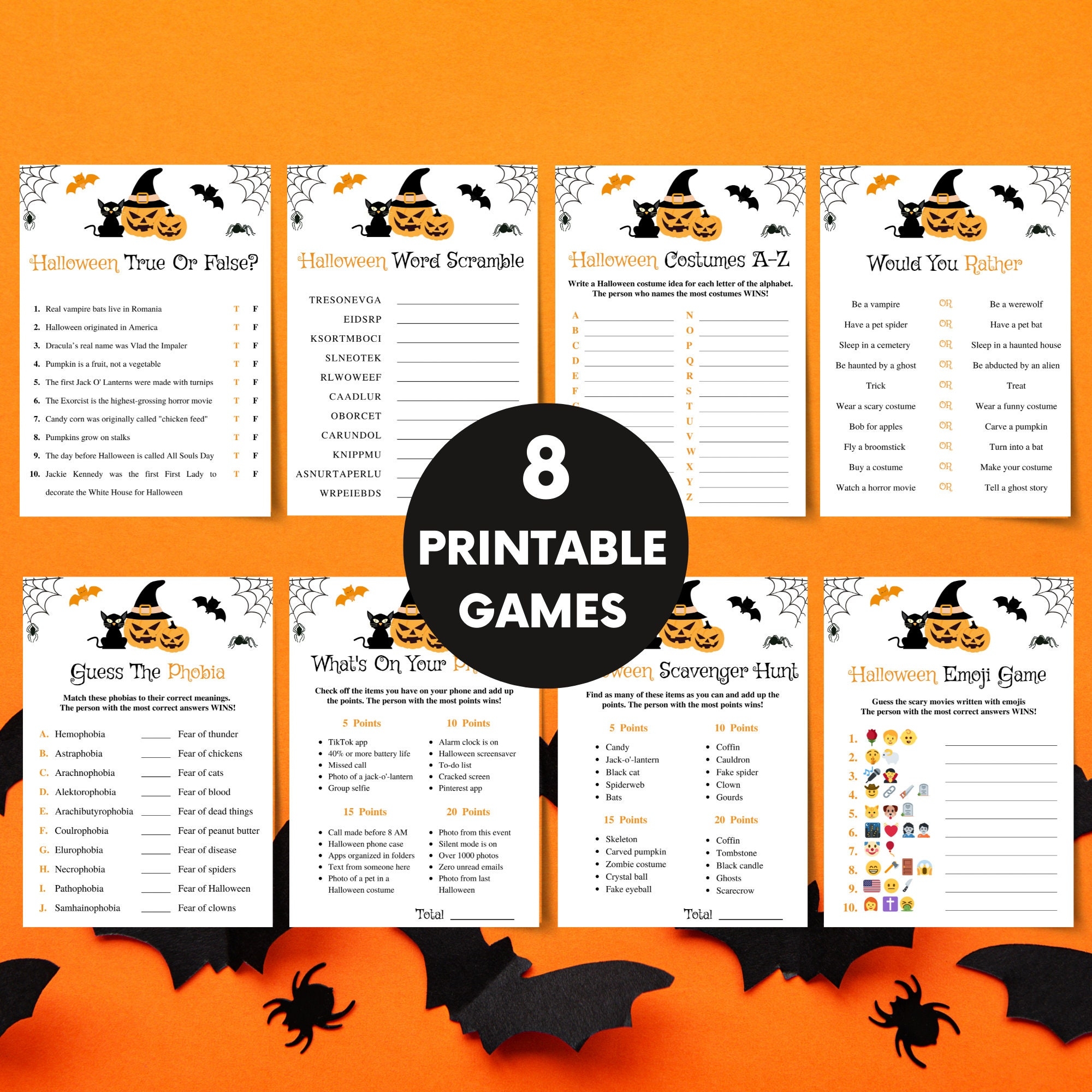 Printable Halloween Party Games Halloween Game Bundle Orange And Black Halloween Decor Adult Halloween Games Pack Instant Download Etsy