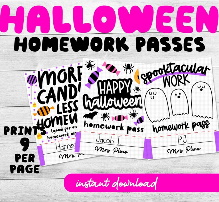 Printable Halloween Student Gift Halloween Homework Passes Etsy