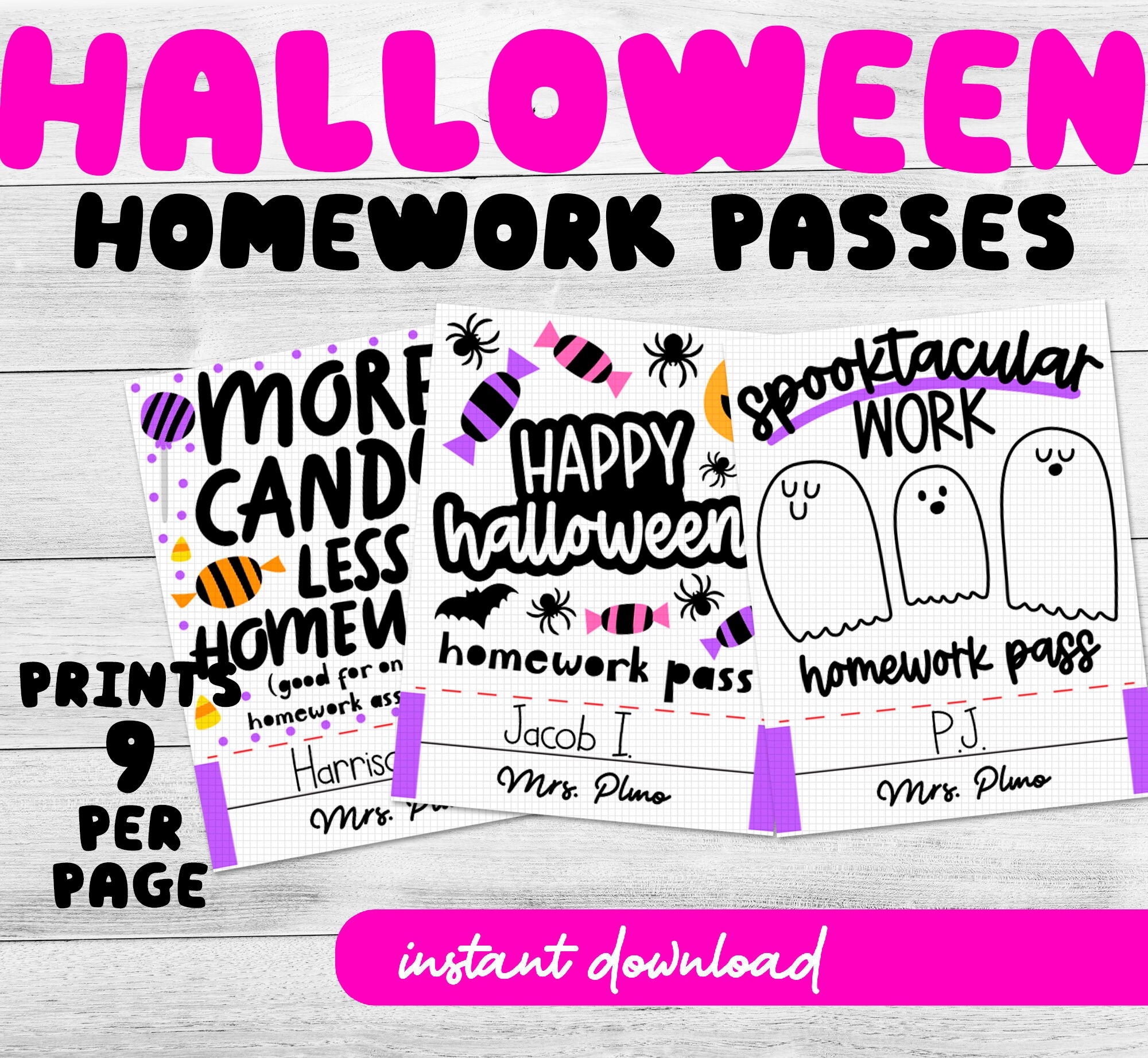 Printable Halloween Student Gift Halloween Homework Passes Etsy