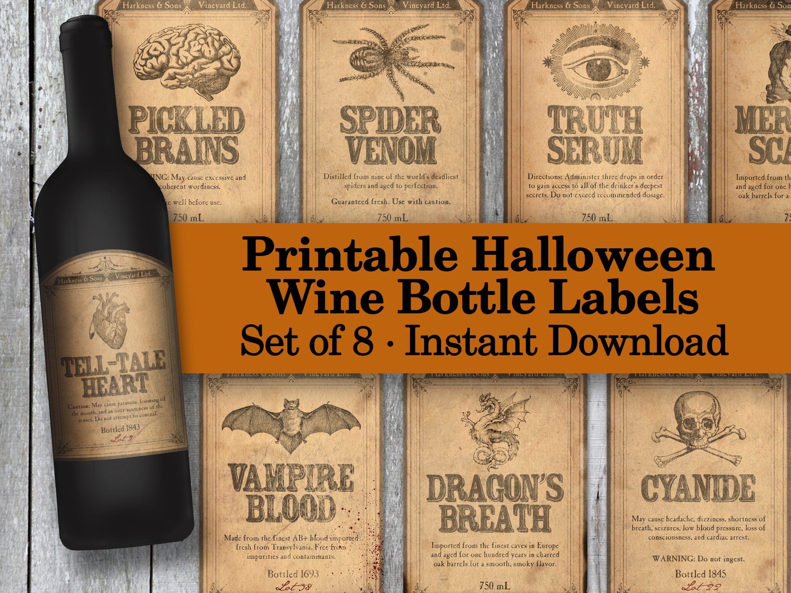 Printable Halloween Wine Bottle Labels Soda Apothecary Labels 