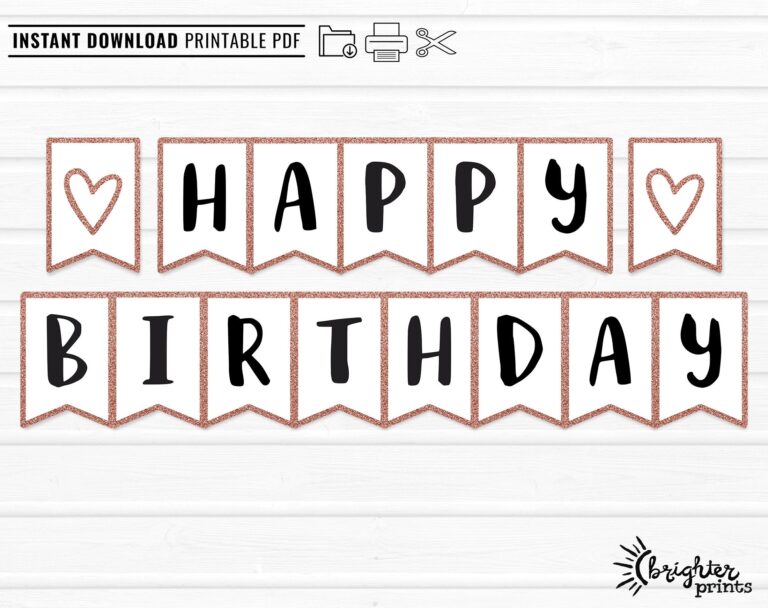 Printable Happy Birthday Banner INSTANT DOWNLOAD DIY Download U0026 Print Rose Gold Glitter Bday Party Decor Bunting