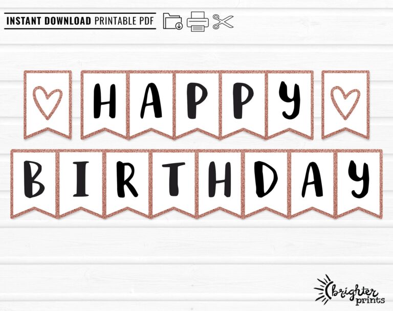 Printable Happy Birthday Banner INSTANT DOWNLOAD DIY Download U0026 Print Rose Gold Glitter Bday Party Decor Bunting