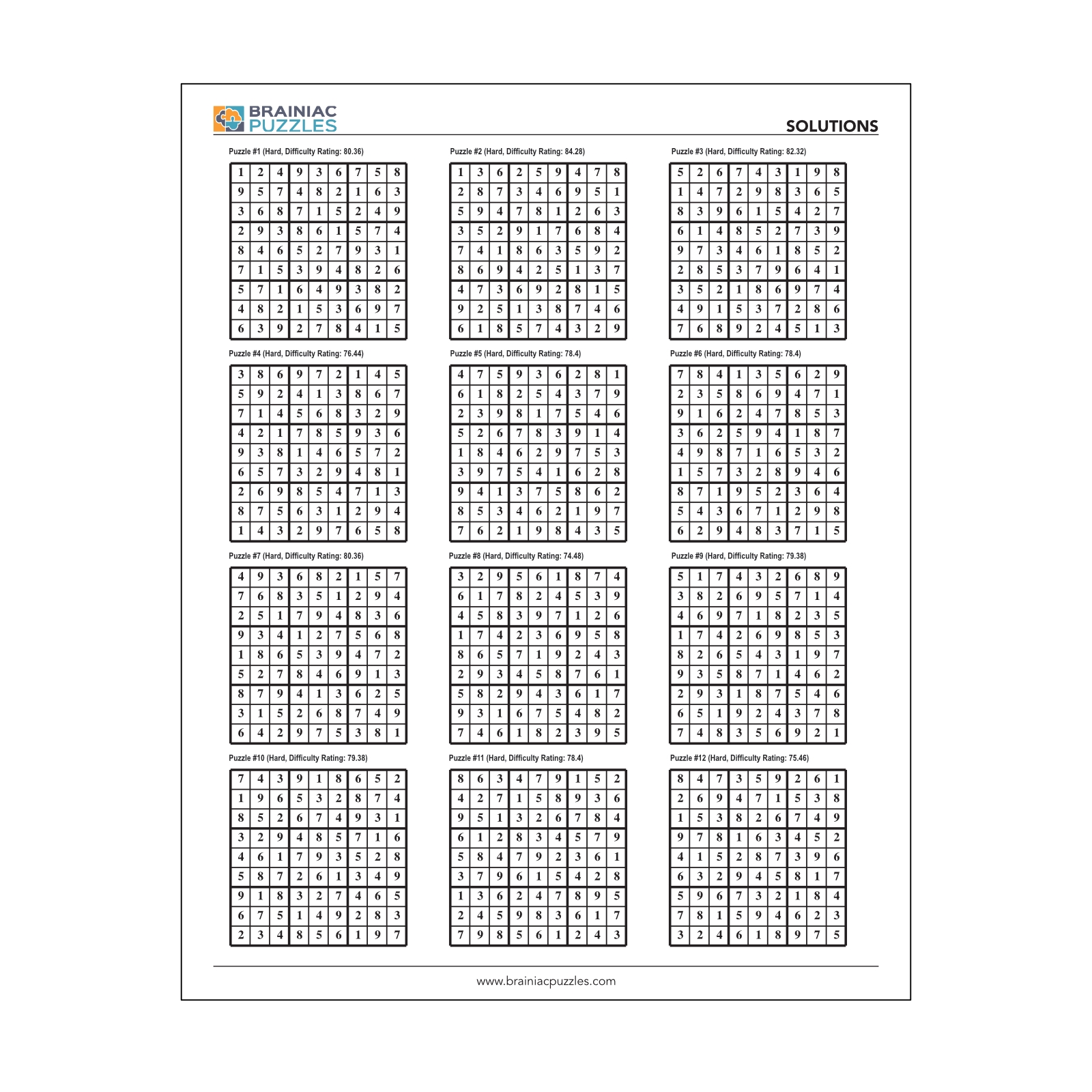 Printable Hard Sample Sudoku Pack Brainiac Puzzles