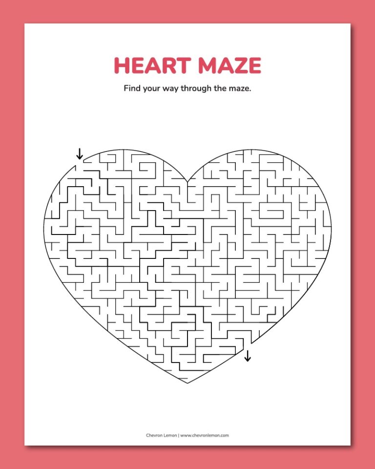 Printable Heart Maze Chevron Lemon