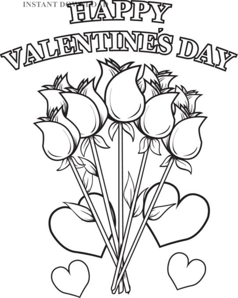 Printable Hearts And Flowers Valentine Coloring Sheet Instant Download Digital File 8