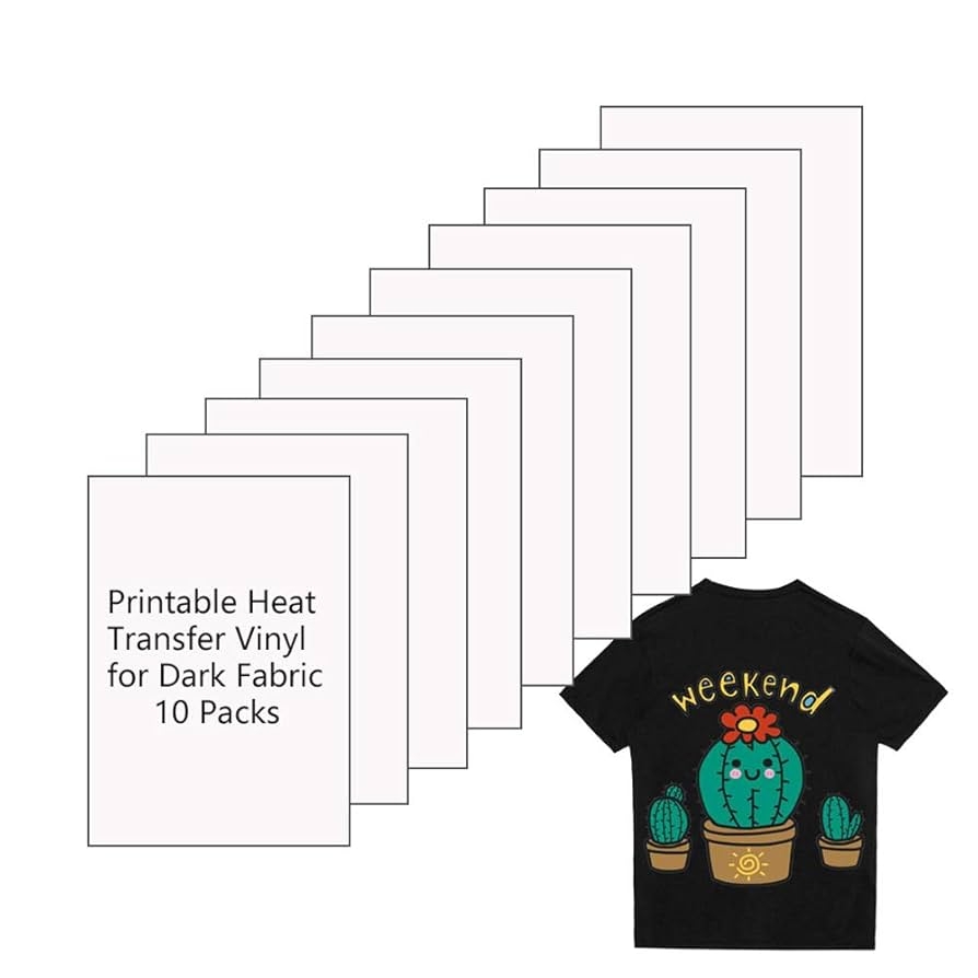 Printable Heat Transfer Vinyl Paper Inkjet Printer Iron On HTV For Dark Fabrics Or T shirts A4 Size Pack Of 10 Amazon sg Office Products
