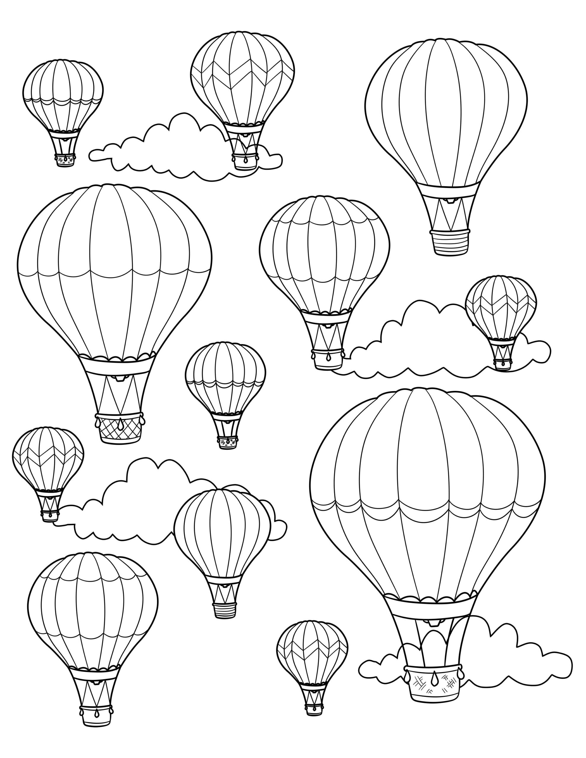 Printable Hot Air Balloon Coloring Page Digital Download 